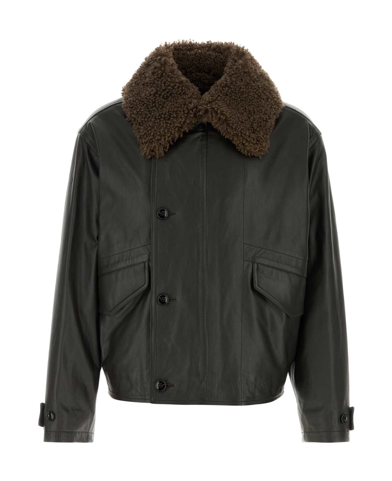 Lemaire Dark Brown Leather Jacket - DARKESPRESSO