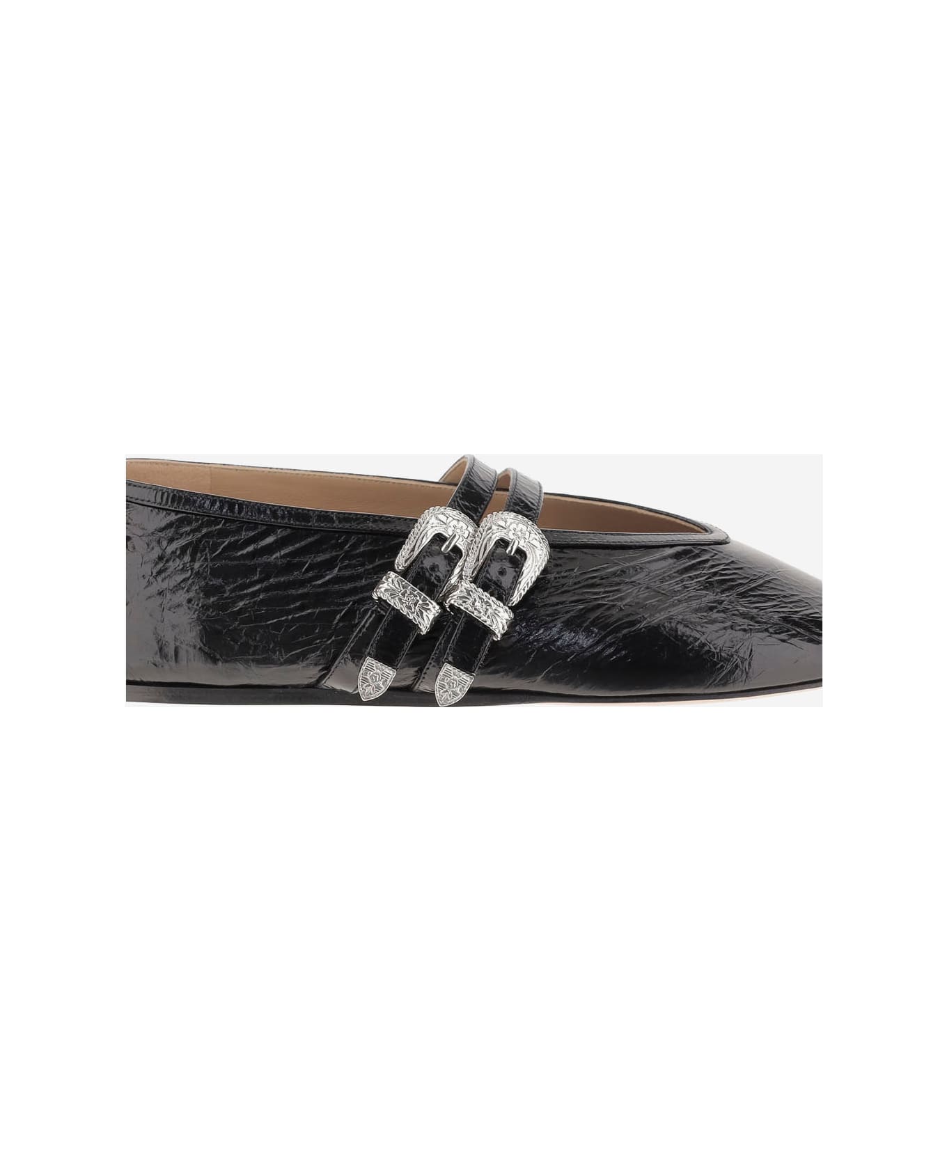 Le Monde Beryl Claudia Laminated Leather Ballerina Flats - Black
