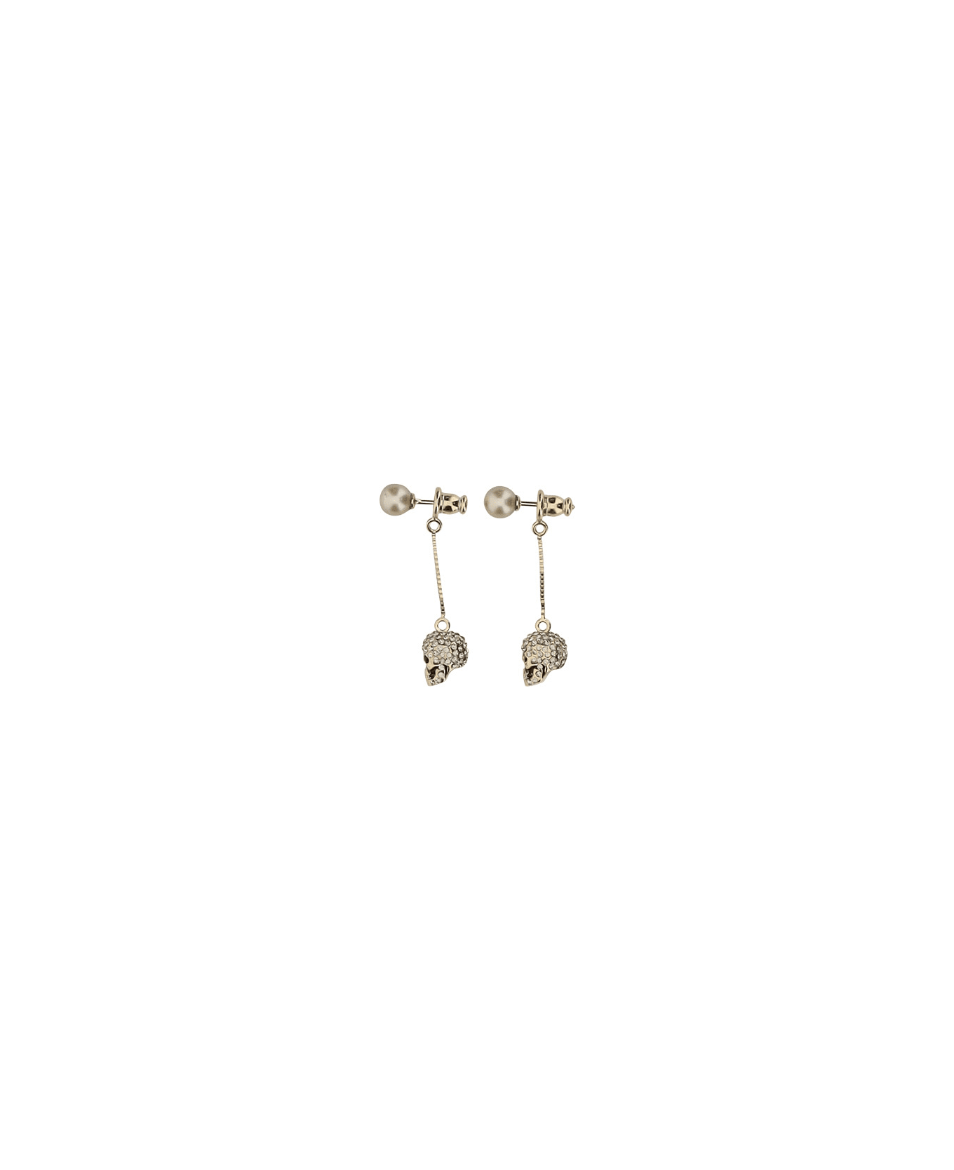 Alexander McQueen Skull Earrings With Pave' And Chain - Oro イヤリング