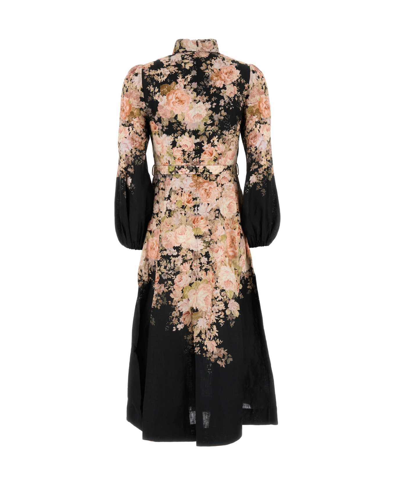 Zimmermann Printed Linen Illustration Dress - BLACKROCOCOFLORAL