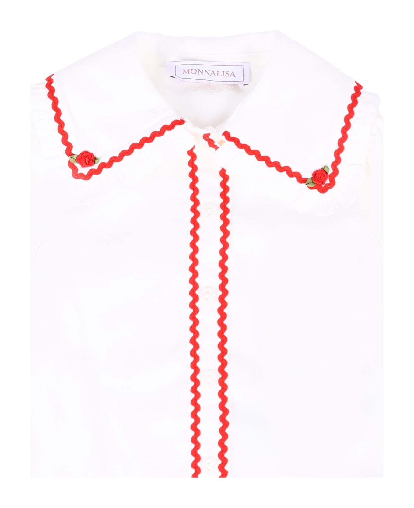 Monnalisa White Shirt For Baby Girl With Rose - White