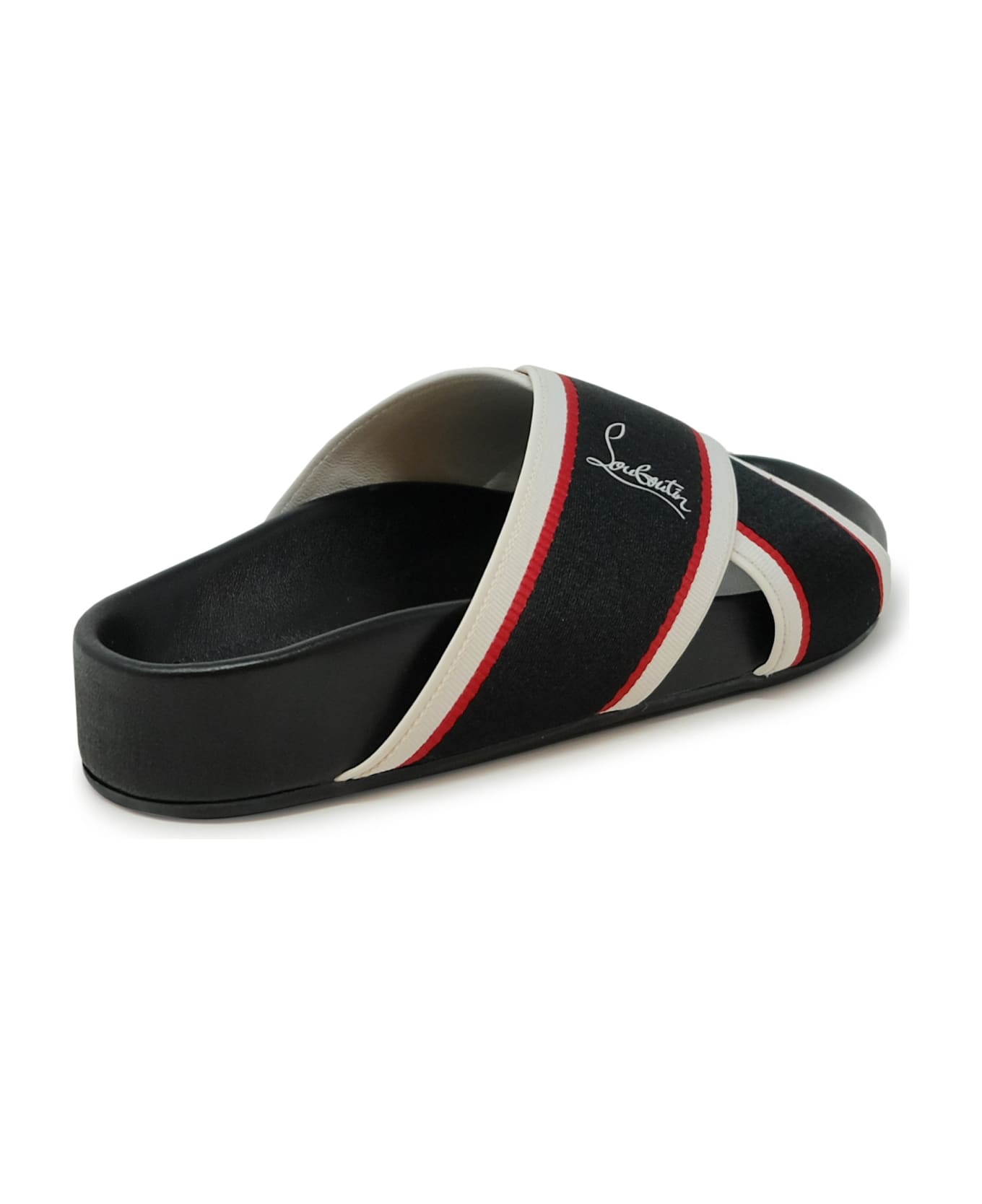Christian Louboutin Black Leather Hot Cross Flat Sandals - MULTICOLOR サンダル