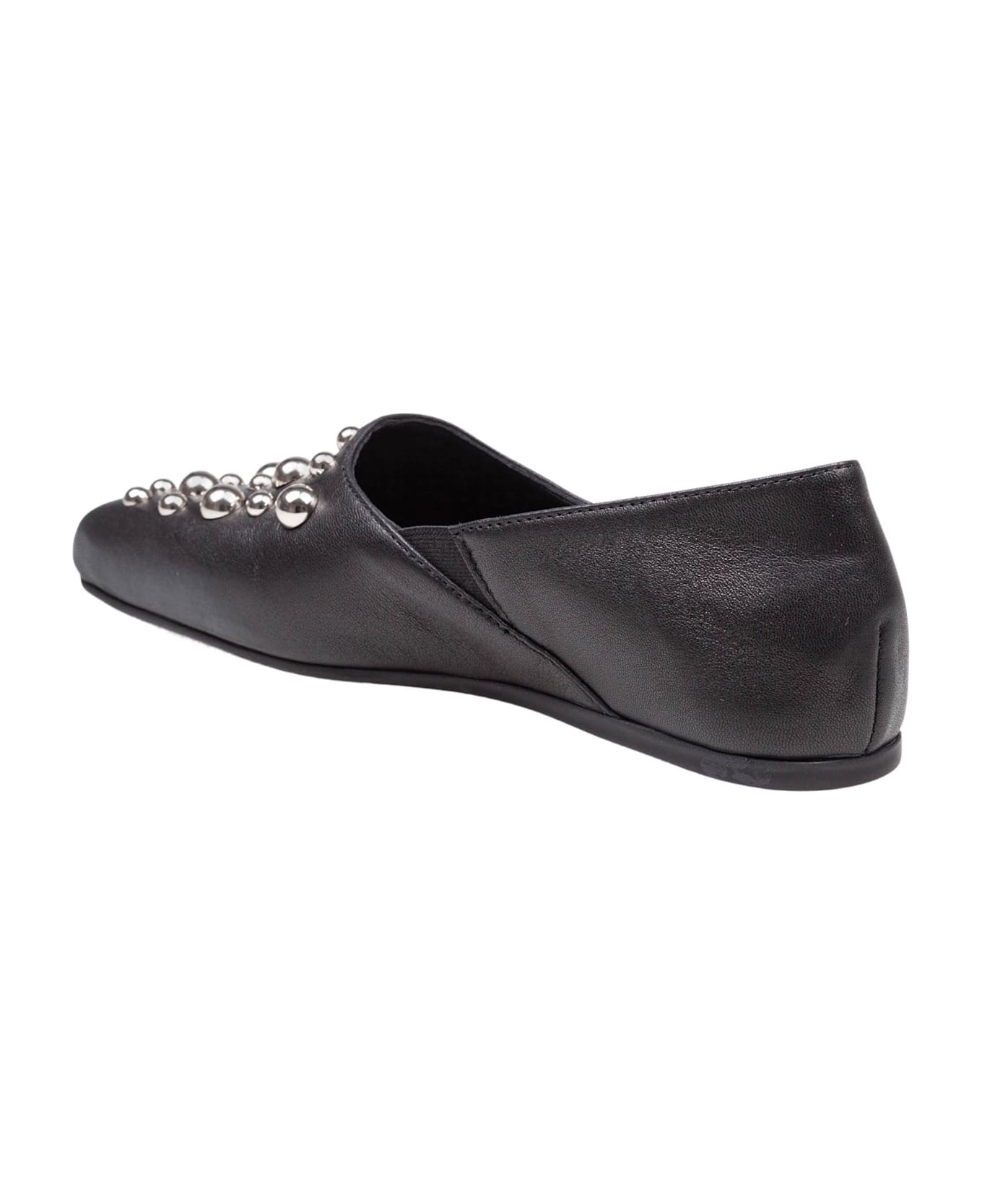 Vic Matié ' Square Closed Slipper Shoe In Leather With Applied Studs - Black