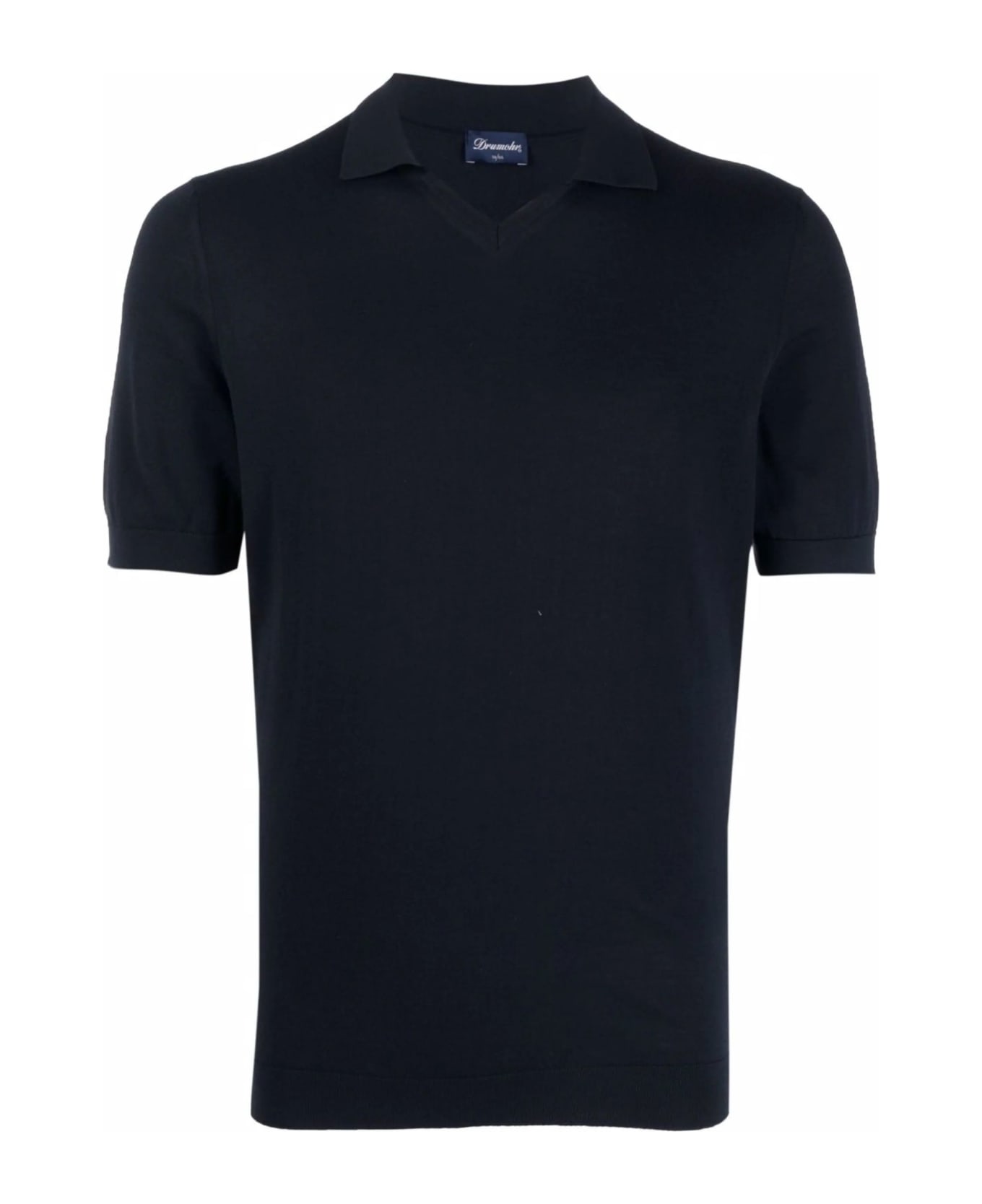 Drumohr Navy Blue Cotton Polo Shirt - Blue
