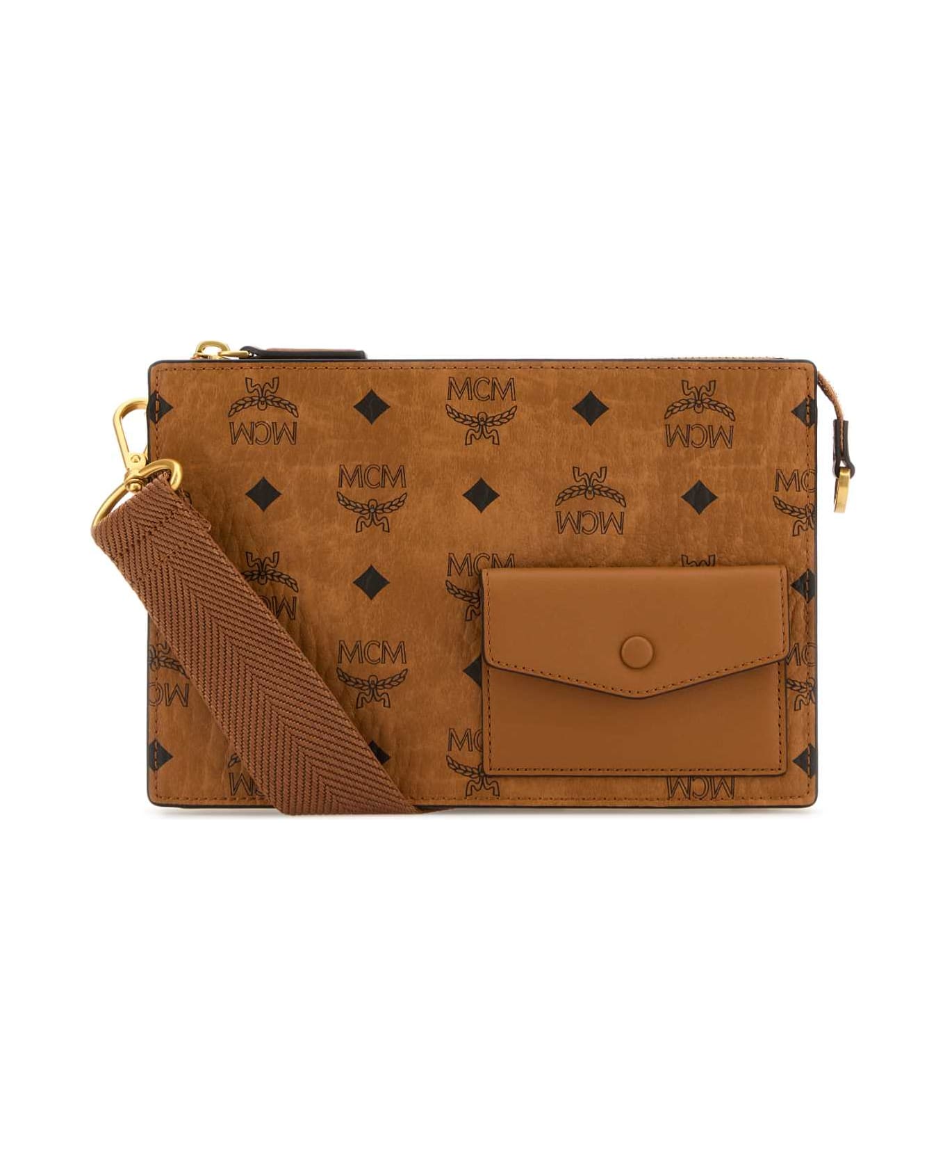 MCM Printed Canvas Small Aren Clutch - COGNAC