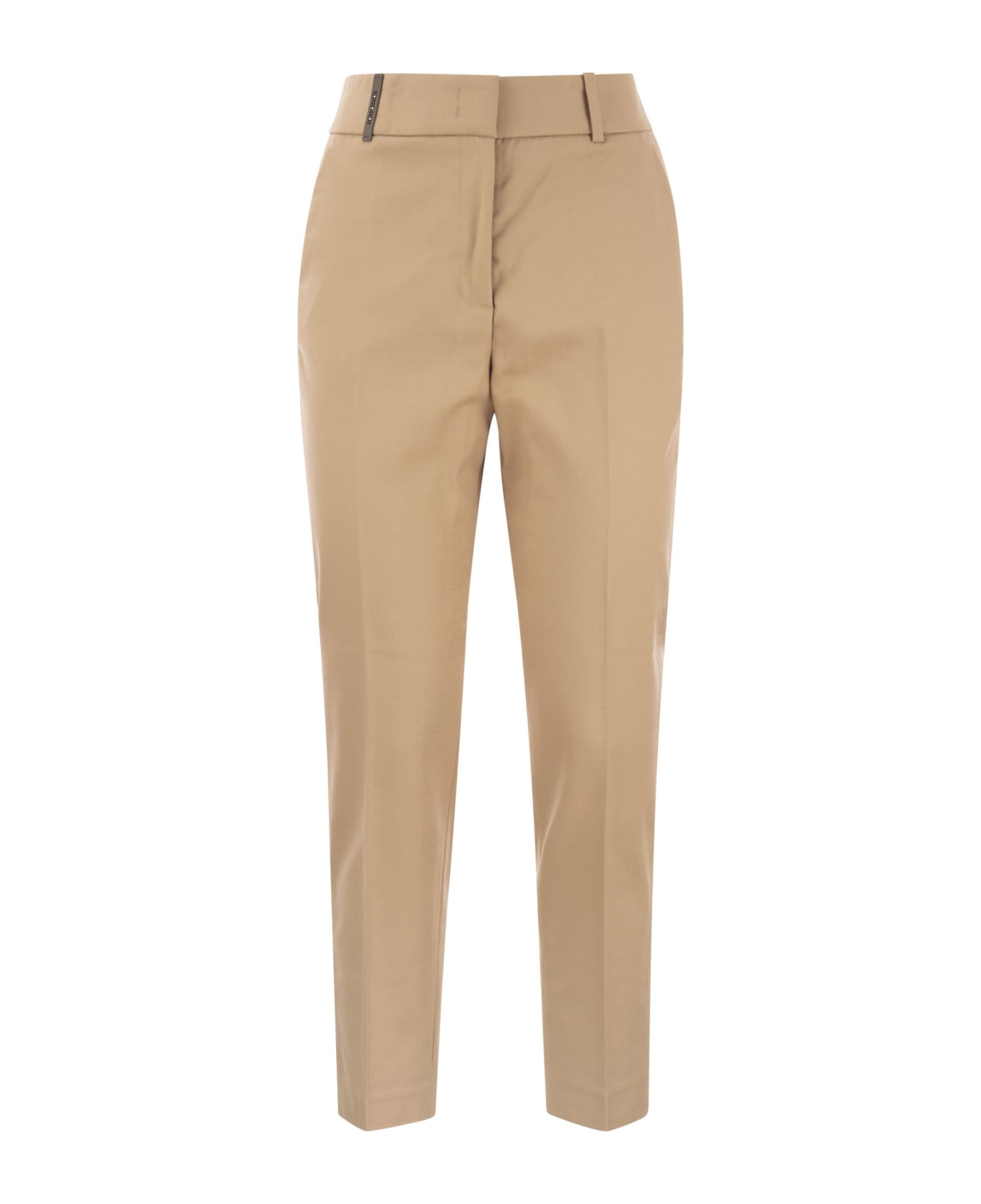 Peserico Iconic Fit Trousers In Comfort Cotton Satin - Sand