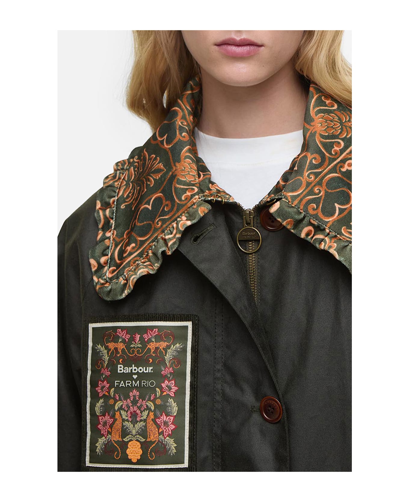 Barbour X Farm Rio Maria-clara Wax Jacket - Green
