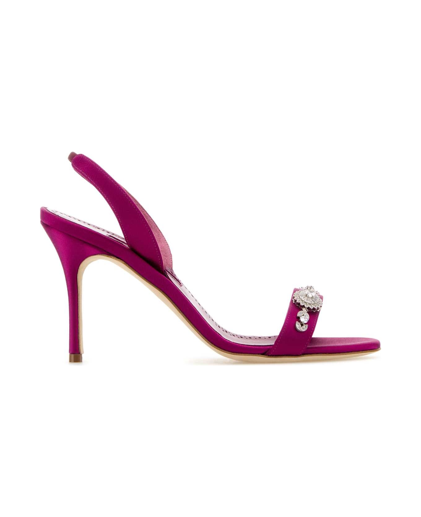 Manolo Blahnik Fuchsia Satin Lamisan Sandals - DPNK