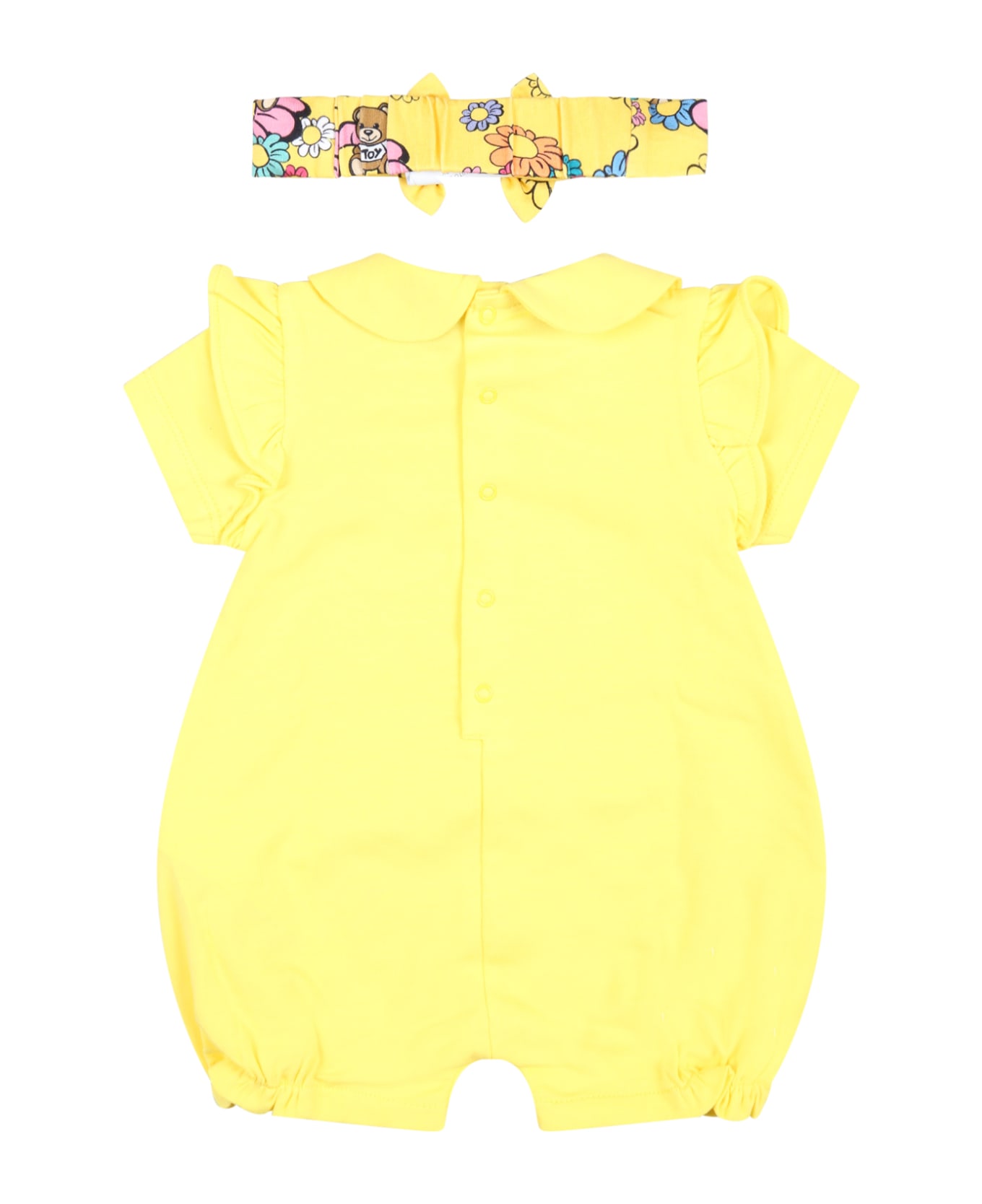Moschino Yellow Set For Baby Girl With Teddy Bear And Flowers - Yellow