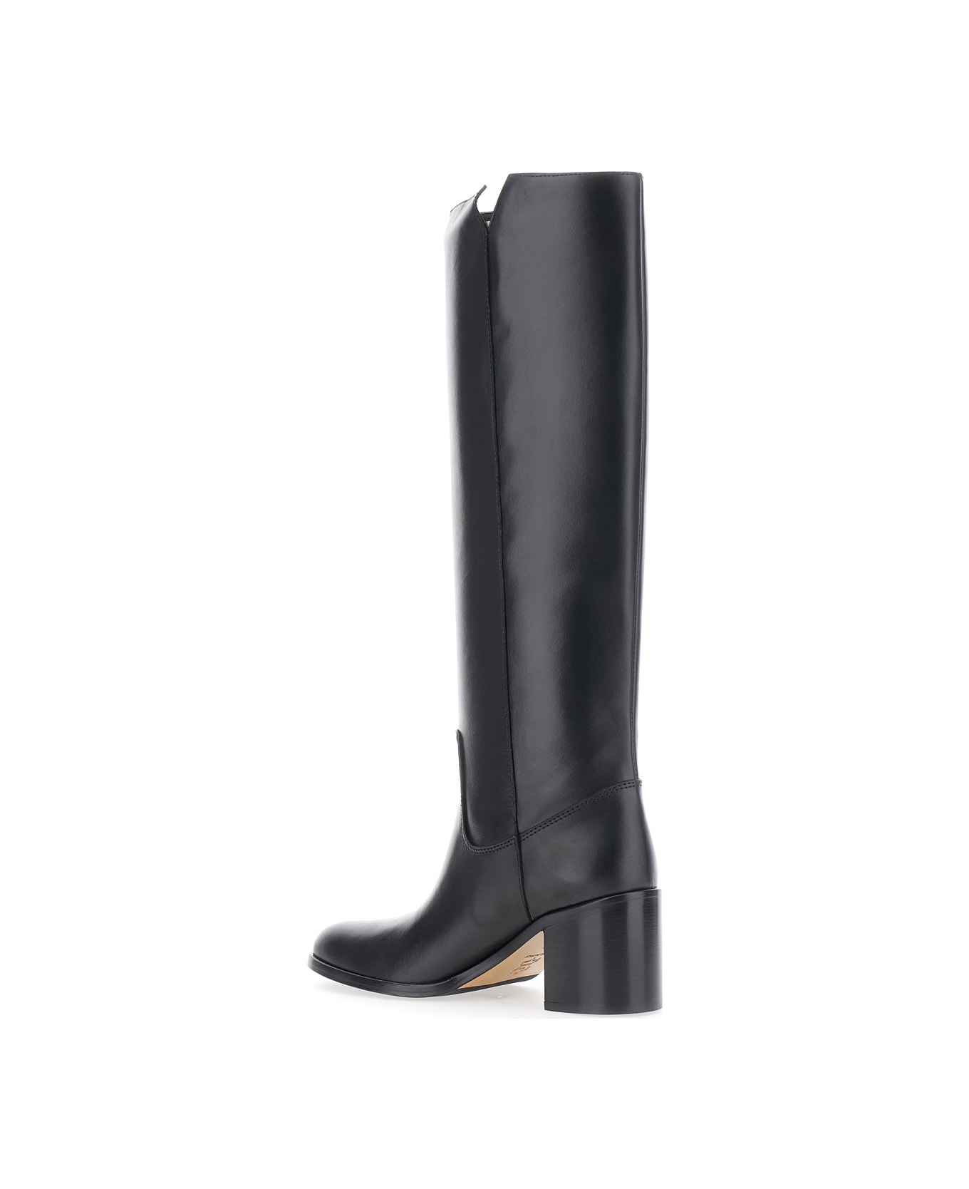 Via Roma 15 Black Knee-high Boots With Cut-out On The Side And Logo Plaque In Leather Woman - Black