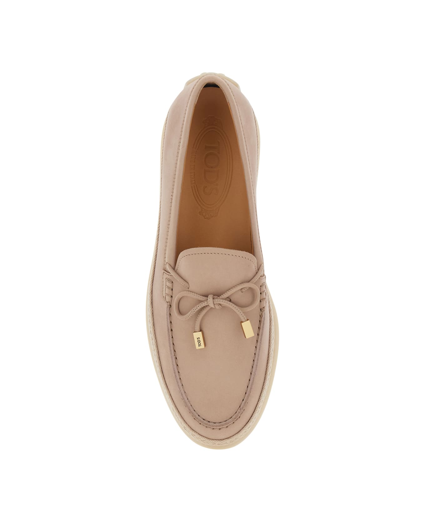 Tod's Pink Loafers With Bow Detail And Rope Tirm In Leather Woman - Pink