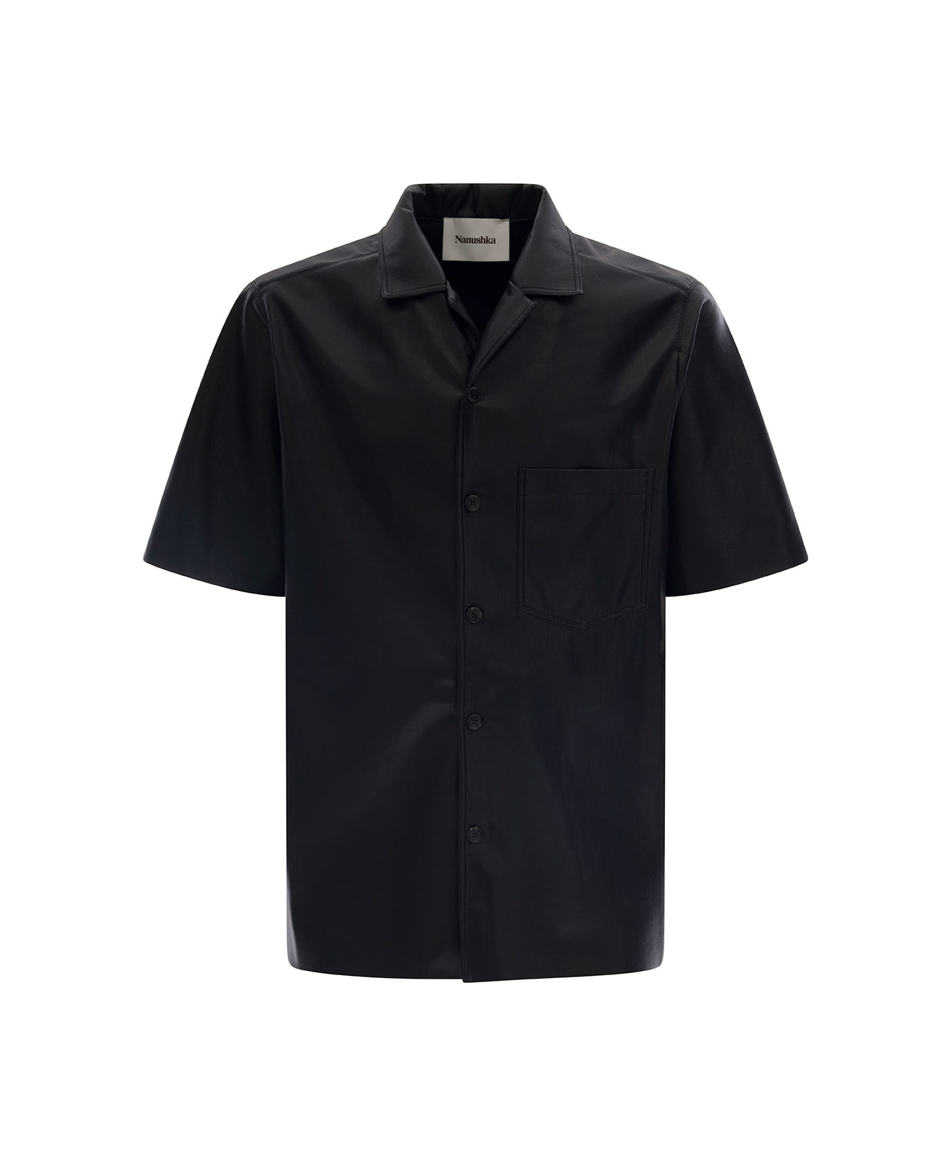 Nanushka 'bodil' Black Short Sleeve Shirt In Faux Leather Man - Black