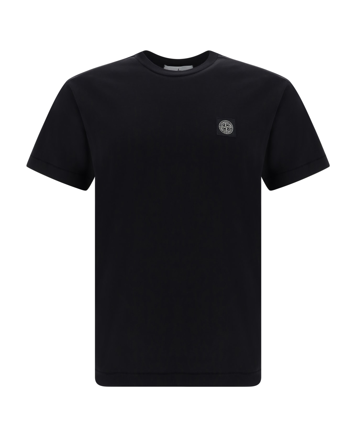 Stone Island Logo Round Neck T-shirt - Black