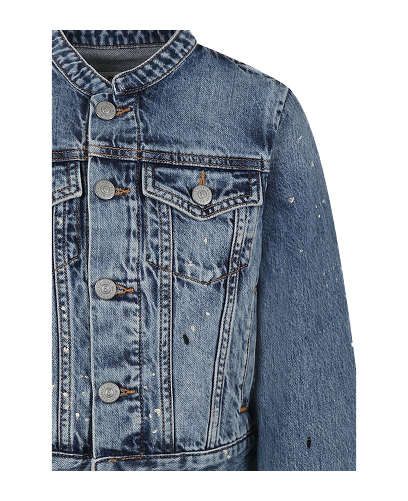 MM6 Maison Margiela Light Blue Jacket For Girl With Paint Splashes - Denim
