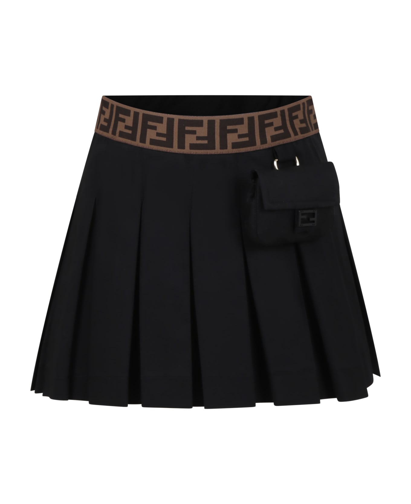Fendi Black Casual Skirt For Girls With Baguette And Ff Logo - Black