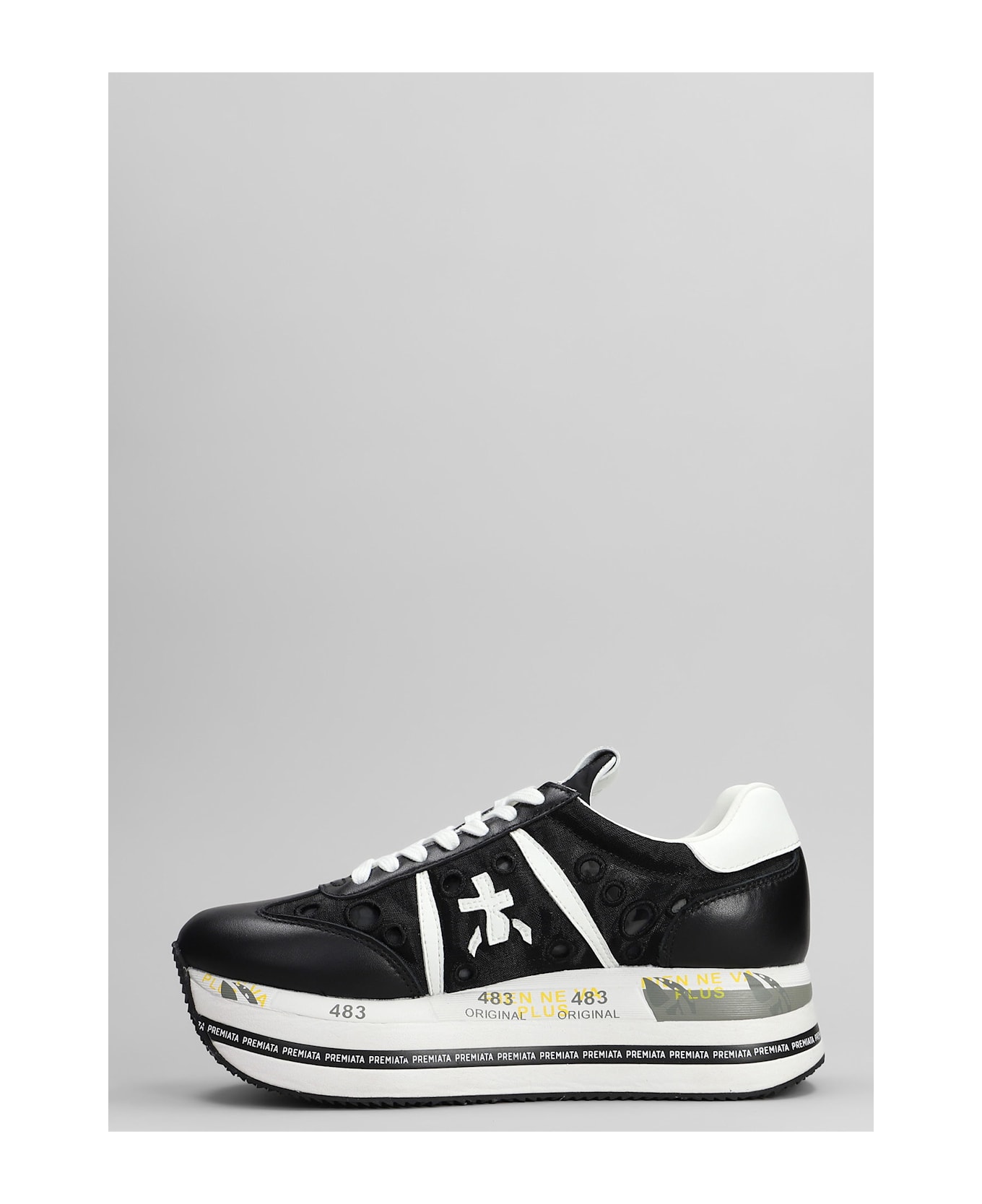 Premiata Beth Sneakers In Black Leather And Fabric - black