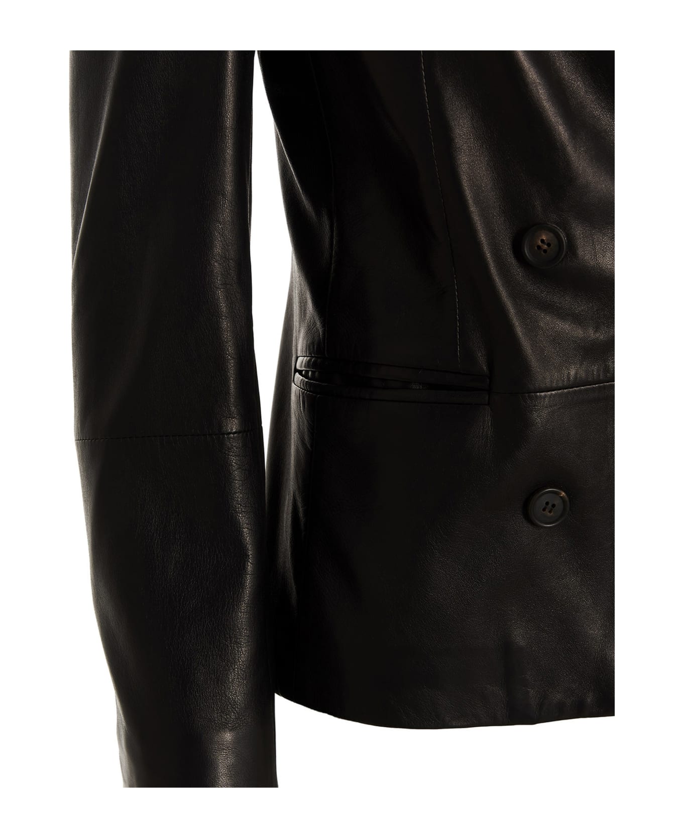 Brunello Cucinelli Double-breasted Leather Blazer Jacket - Black  