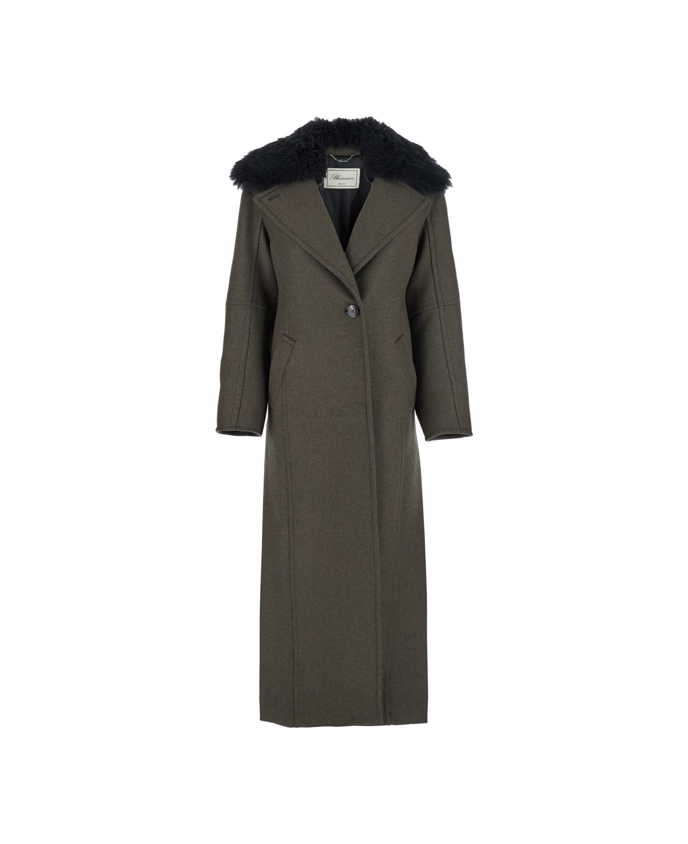 Blumarine Green Coat With Classic Lapels And Removable Collar In Wool Blend Woman - Green