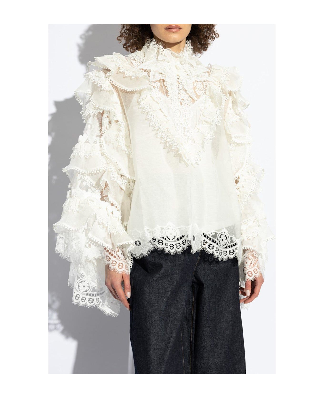 Zimmermann Crush Heart Trim Blouse - Ivory