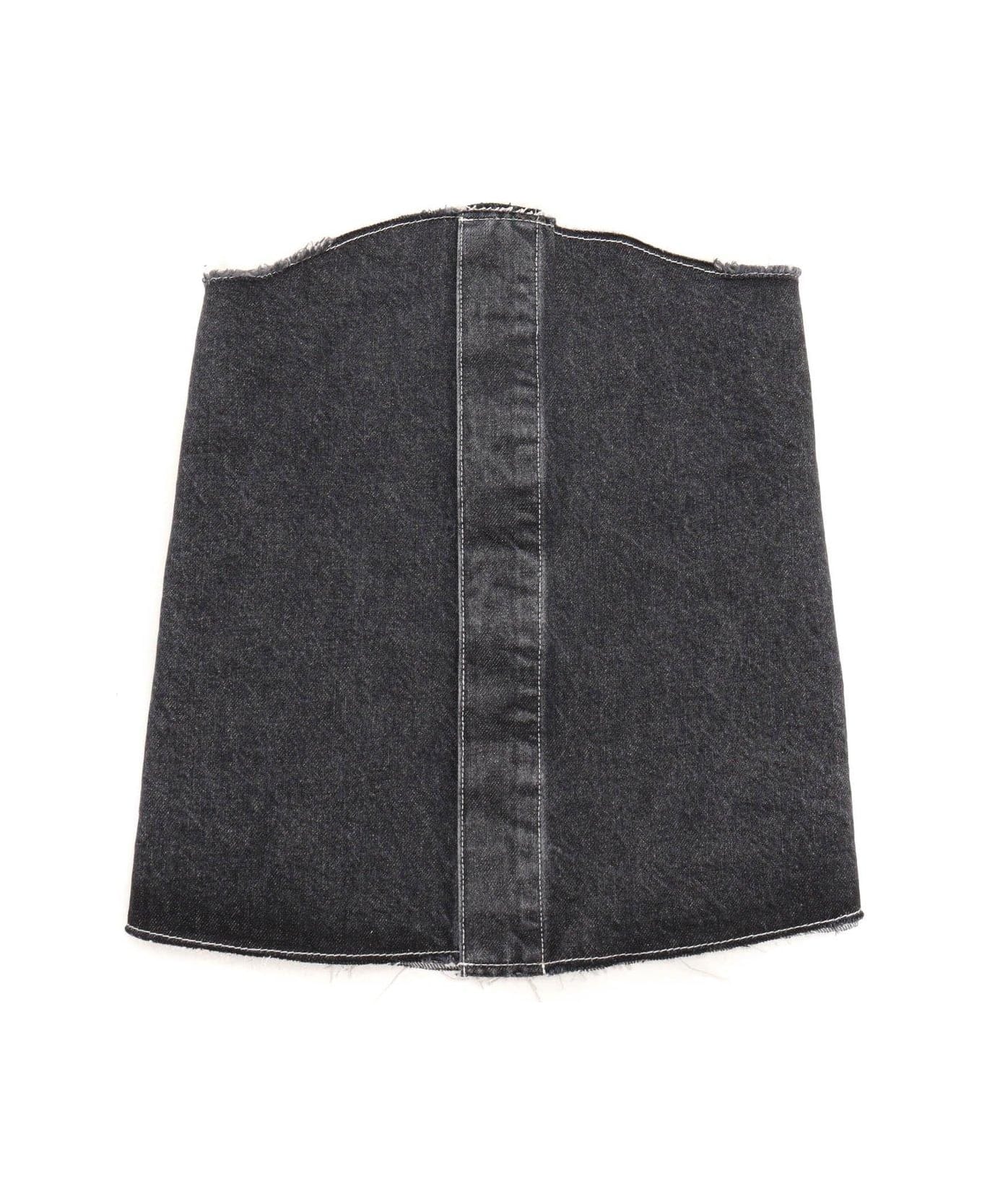 Douuod Raw-cut Edge Logo Patch Denim Top - Grey