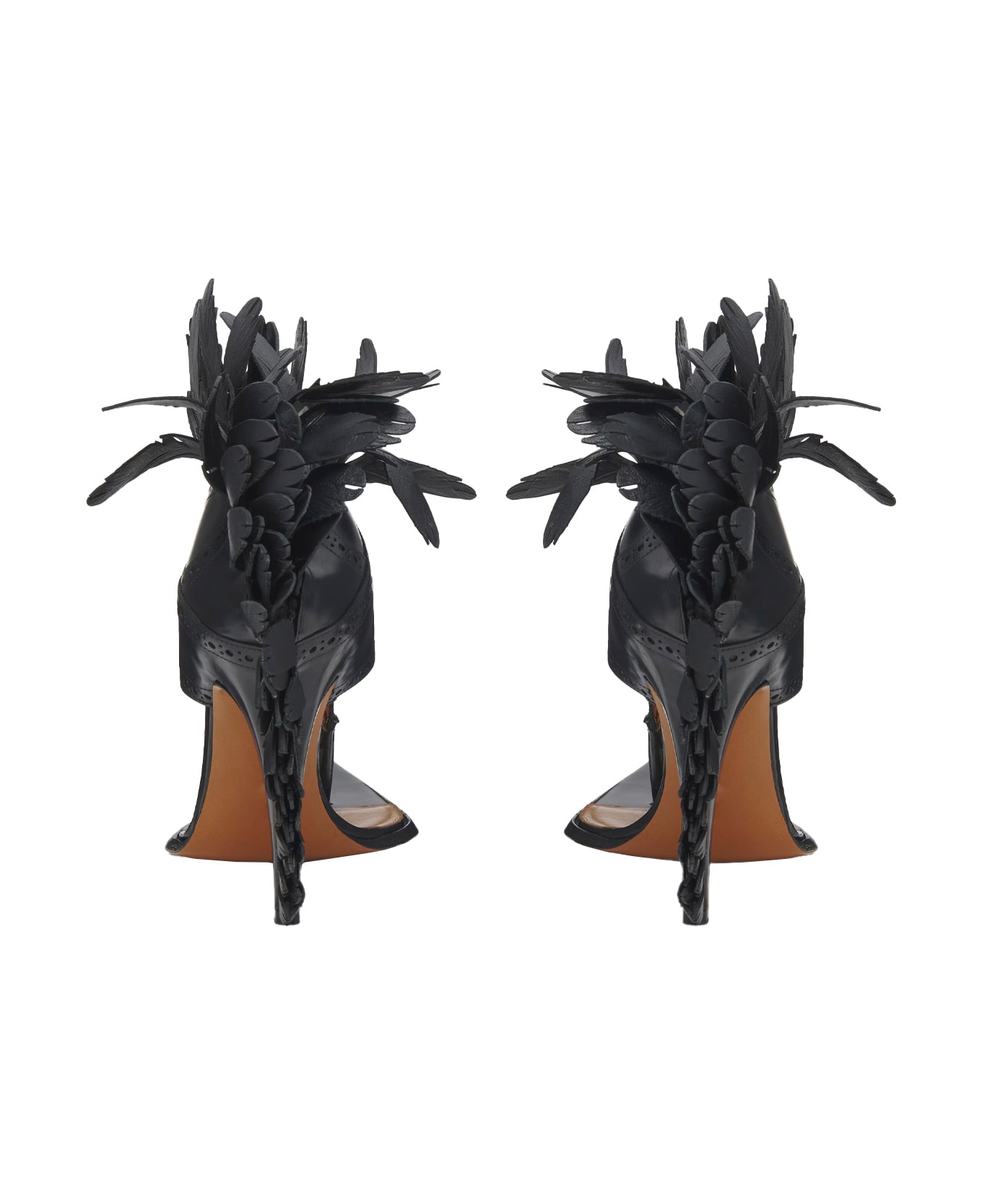 Alexander McQueen Black Feathered Sandals - BLACK