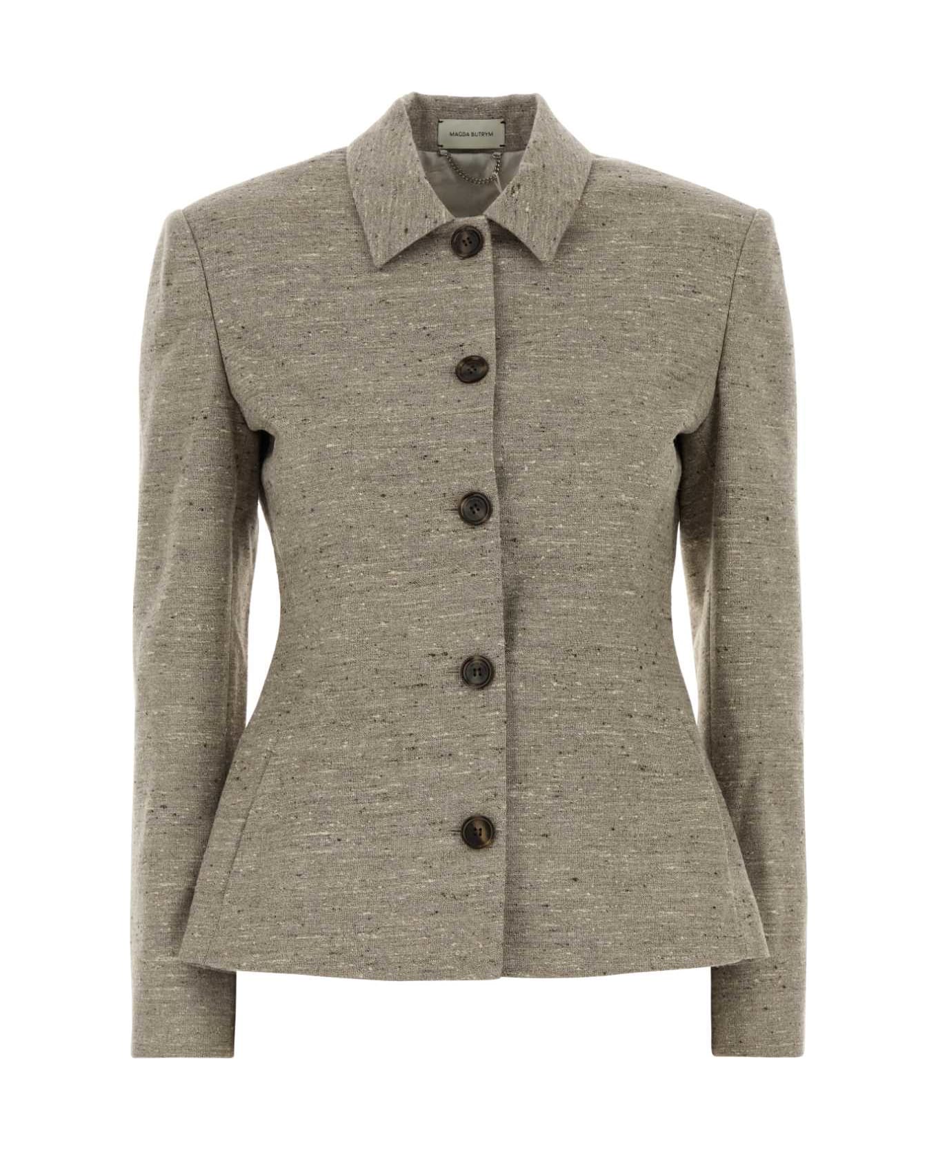 Magda Butrym Melange Dove Grey Silk Blend Blazer - BEIGE