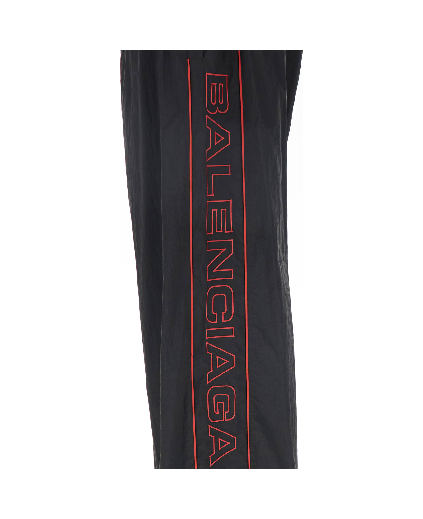 Balenciaga Black Pants With Elastic Drawstring And Side Band With Logo Lettering In Tech Fabric Man - Black