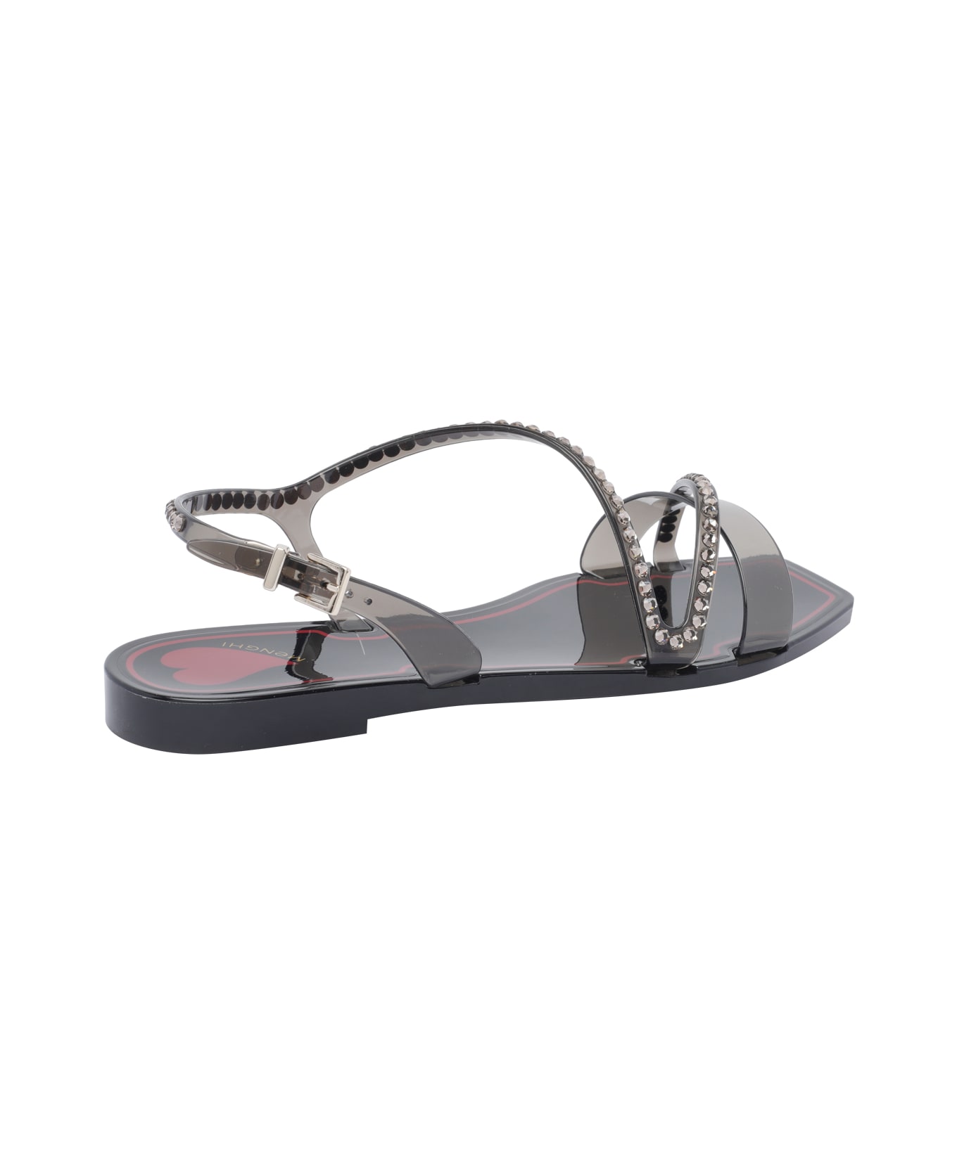 Menghi Rubber Flat Sandals - Black
