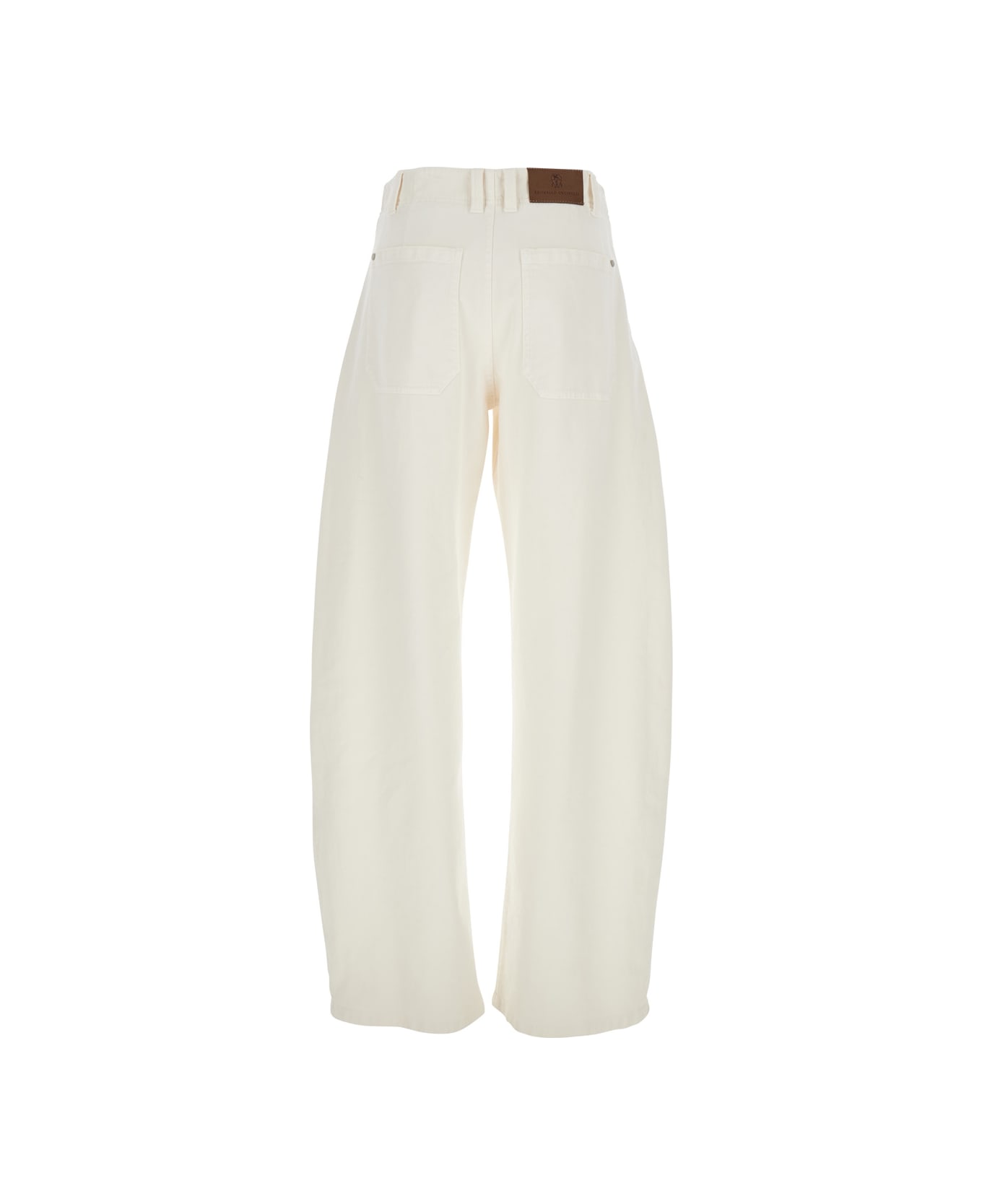 Brunello Cucinelli White Five Pocket Jeans With Logo Patch On The Back In Cotton Woman - Panna