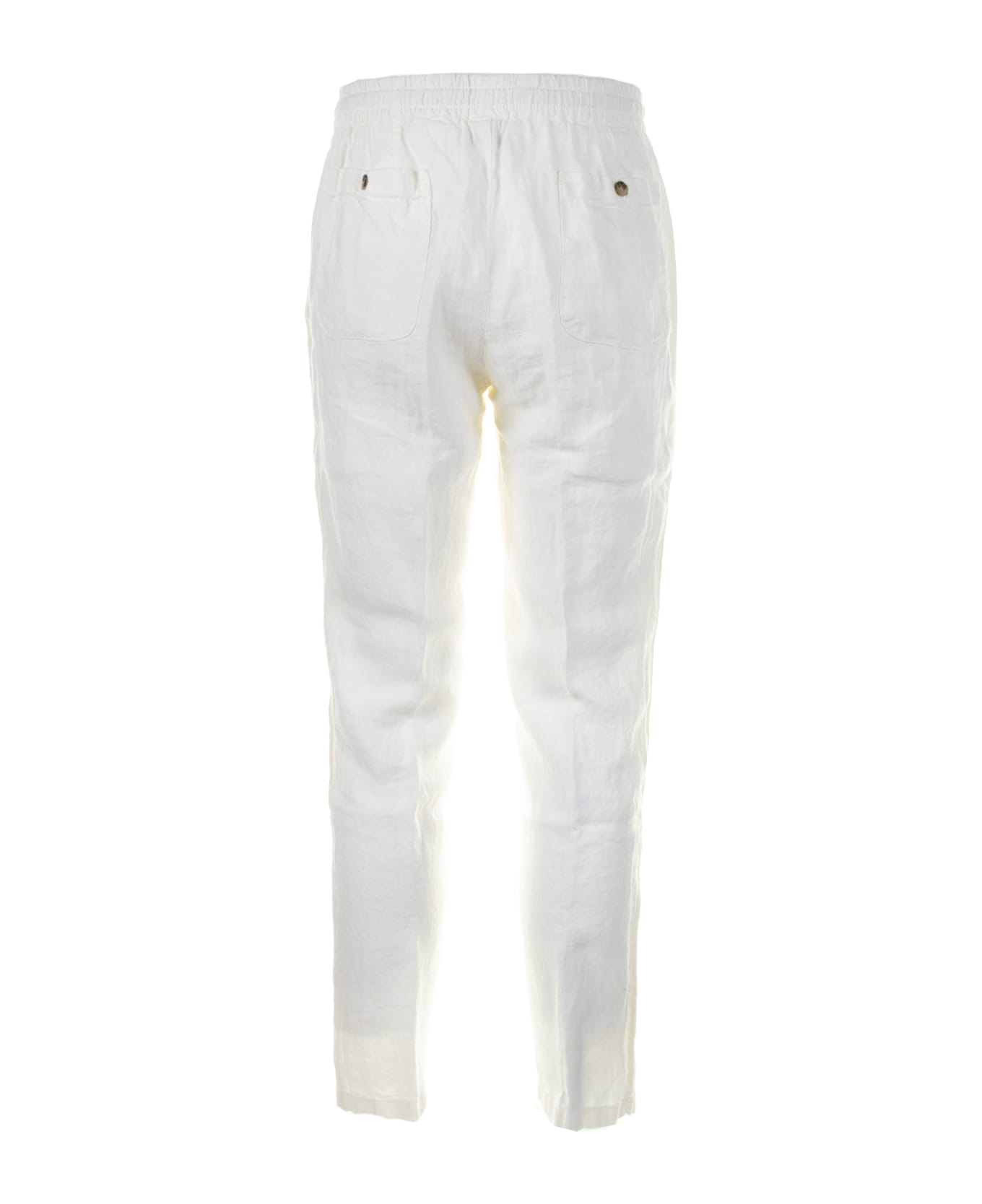 Altea White Linen Trousers With Drawstring - BIANCO