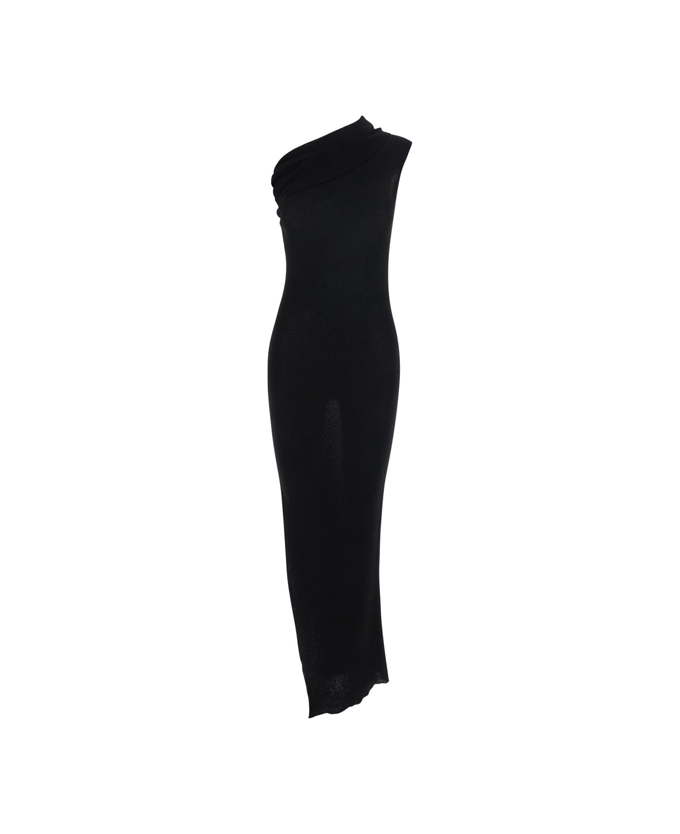 Rick Owens 'athena' Black Dress With Front Neckline And Side Slit In Fabric Woman - Black