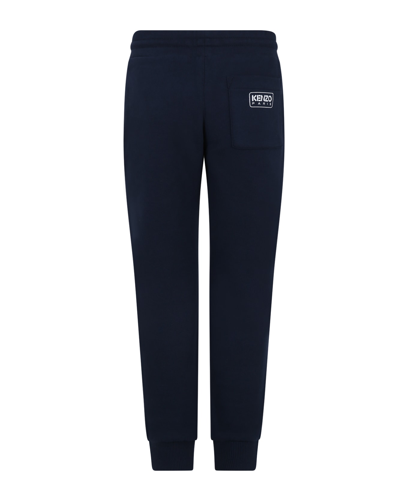 Kenzo Kids Blue Trousers For Boy With Logo - A Marine ボトムス
