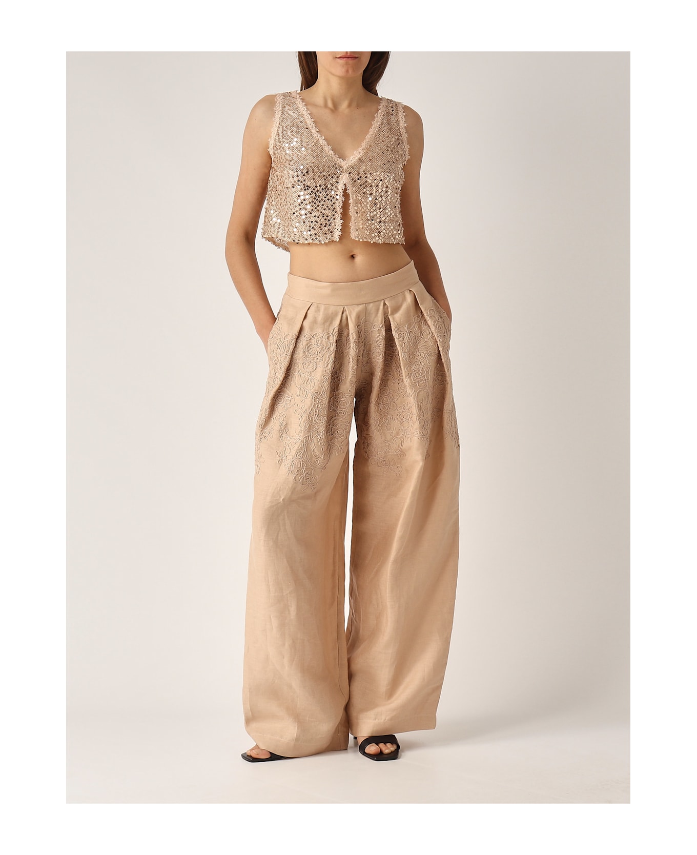 Ermanno Scervino Pantalone Lino Ricamo Trousers - ORO ROSA