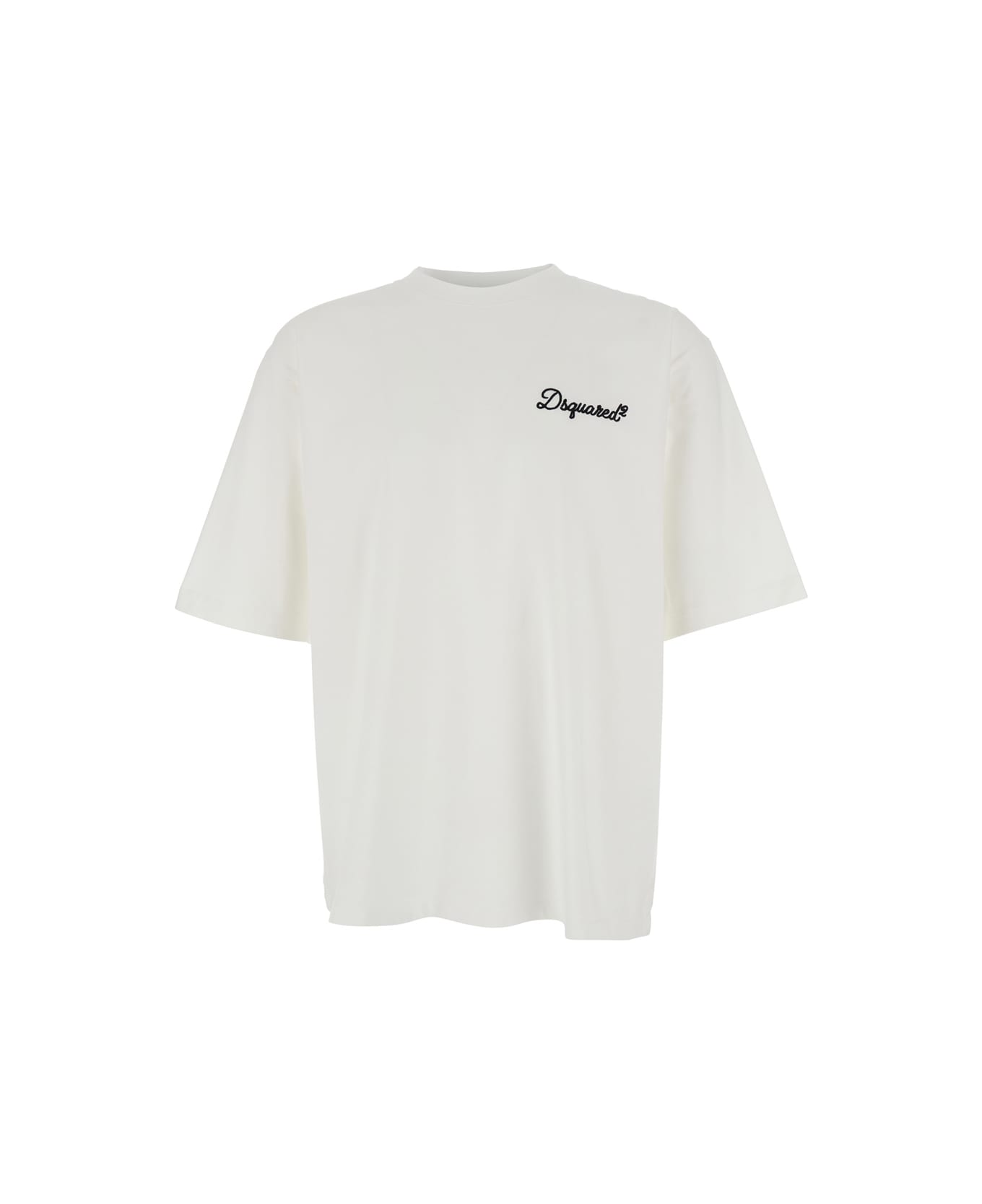 Dsquared2 White T-shirt With Embroidered Logo On The Chest In Cotton Man - White