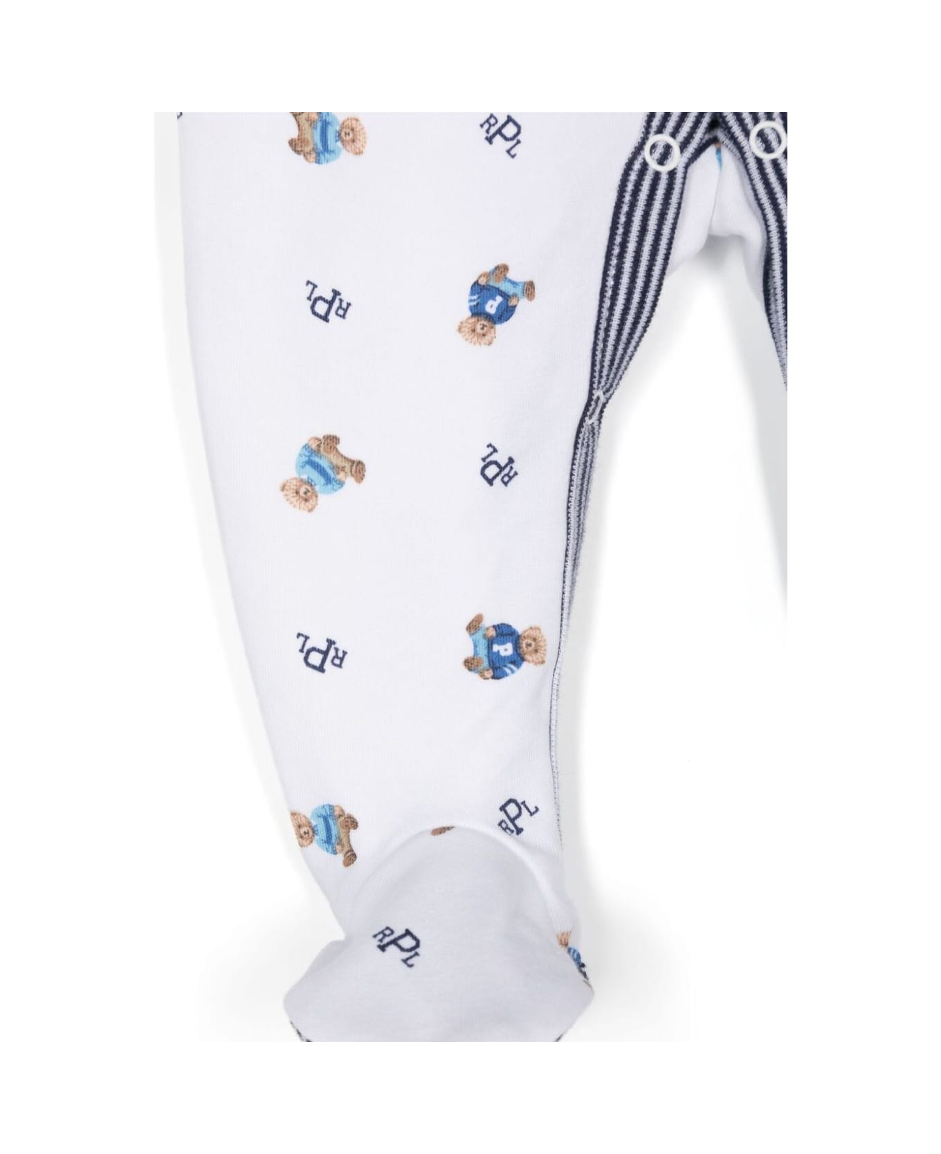Polo Ralph Lauren Set Of White Jumpsuits With Beanie And Bib With All-over Polo Bear Print In Cotton Baby - Blu