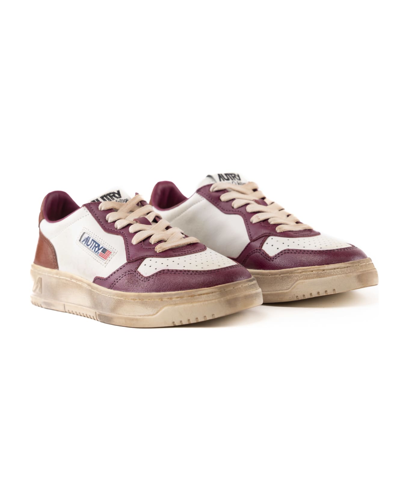 Autry Medalist Low Super Vintage Sneakers In White/purple Leather - Red