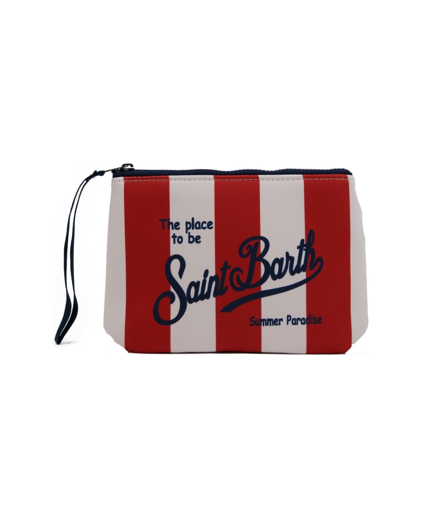 MC2 Saint Barth Aline Stripes Pop Clutch Bag In Neoprene - Rosso/bianco