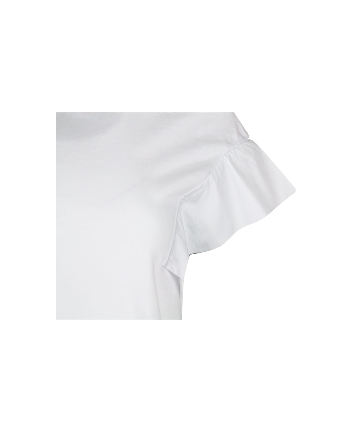Lorena Antoniazzi Round Neck T-shirt In Cotton Jersey With Flared Cap Sleeves - White