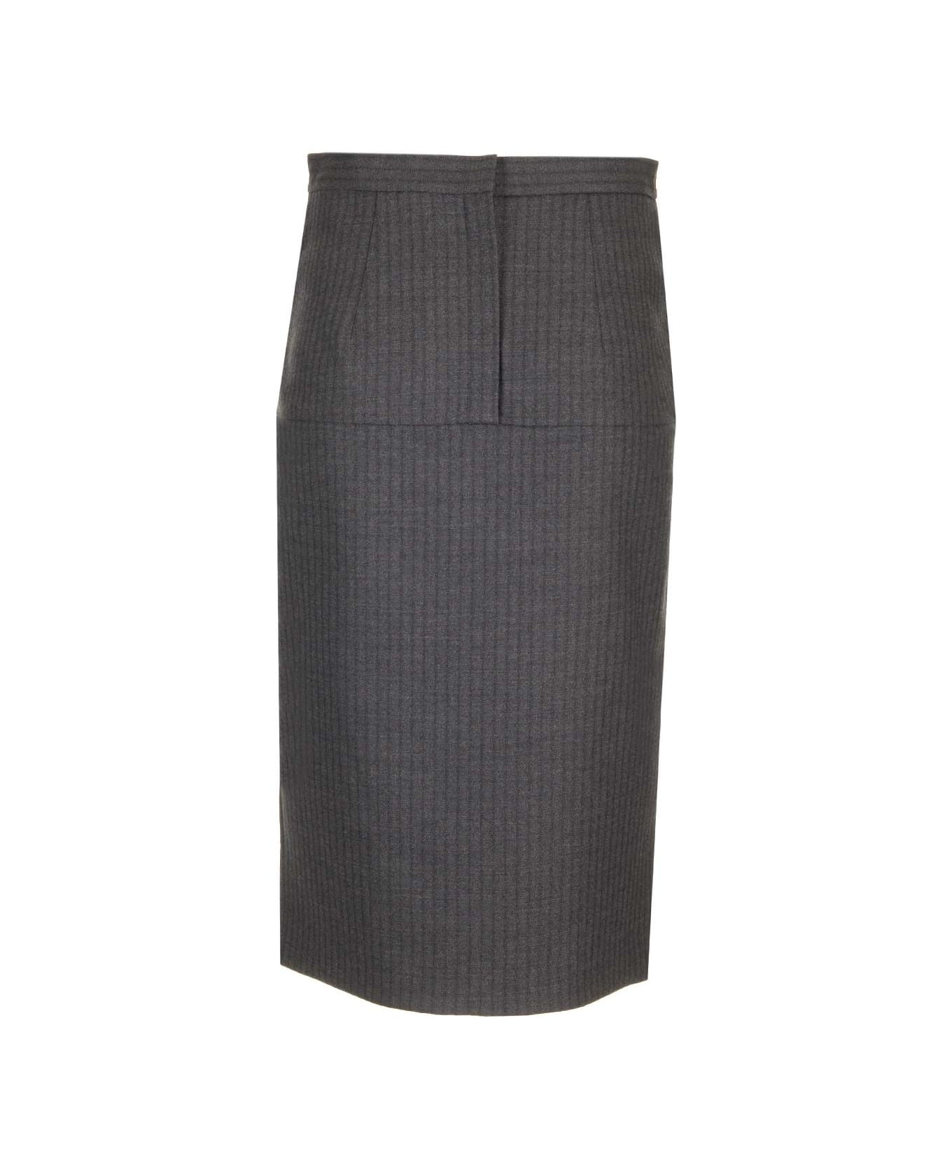 Fendi Pinstriped Wool Pencil Skirt - Grey