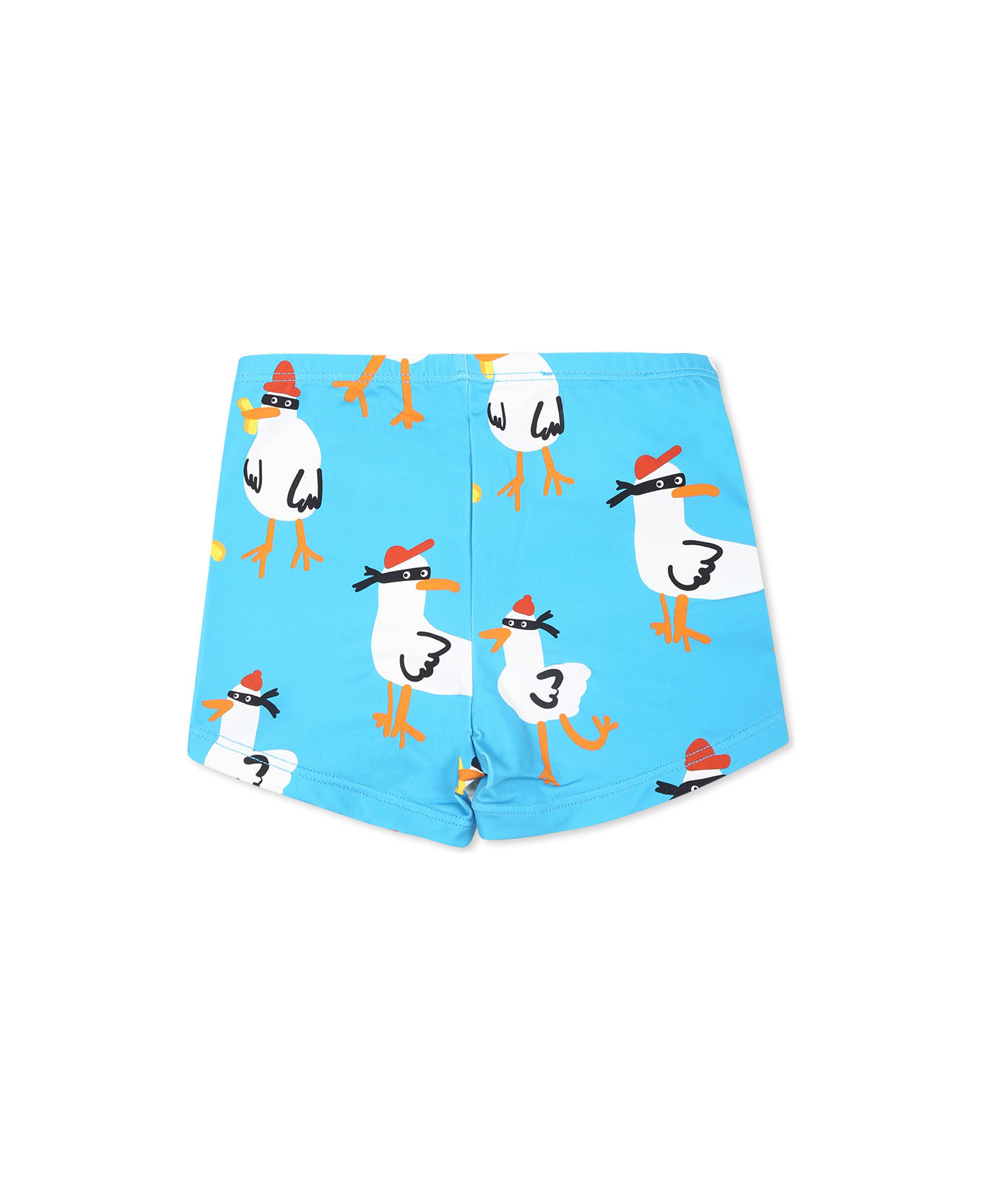 Stella McCartney Kids Light Blue Swim Shorts For Baby Boy With Rooster Print - Light Blue