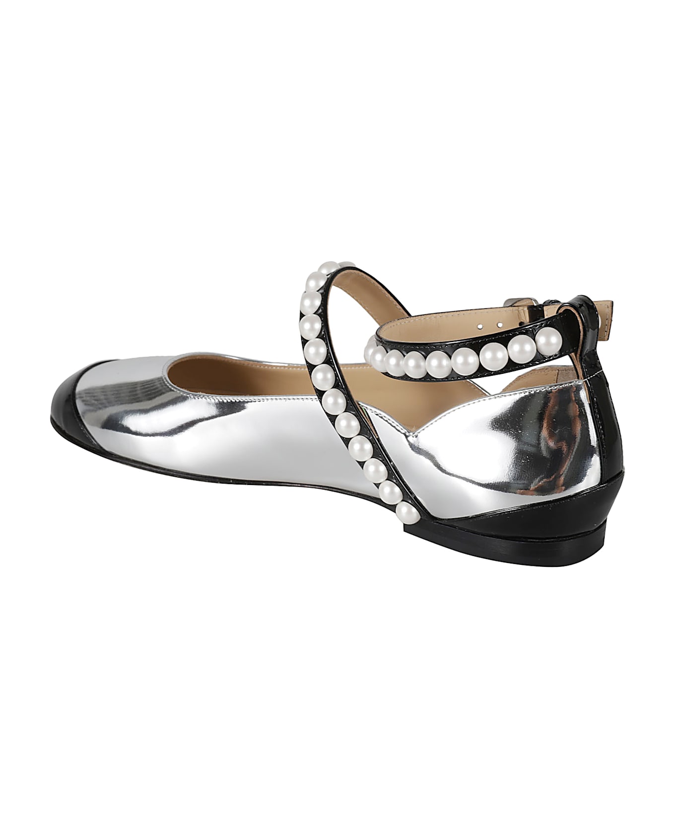 Mach & Mach Bicolor Pearl Ballerinas - Silver