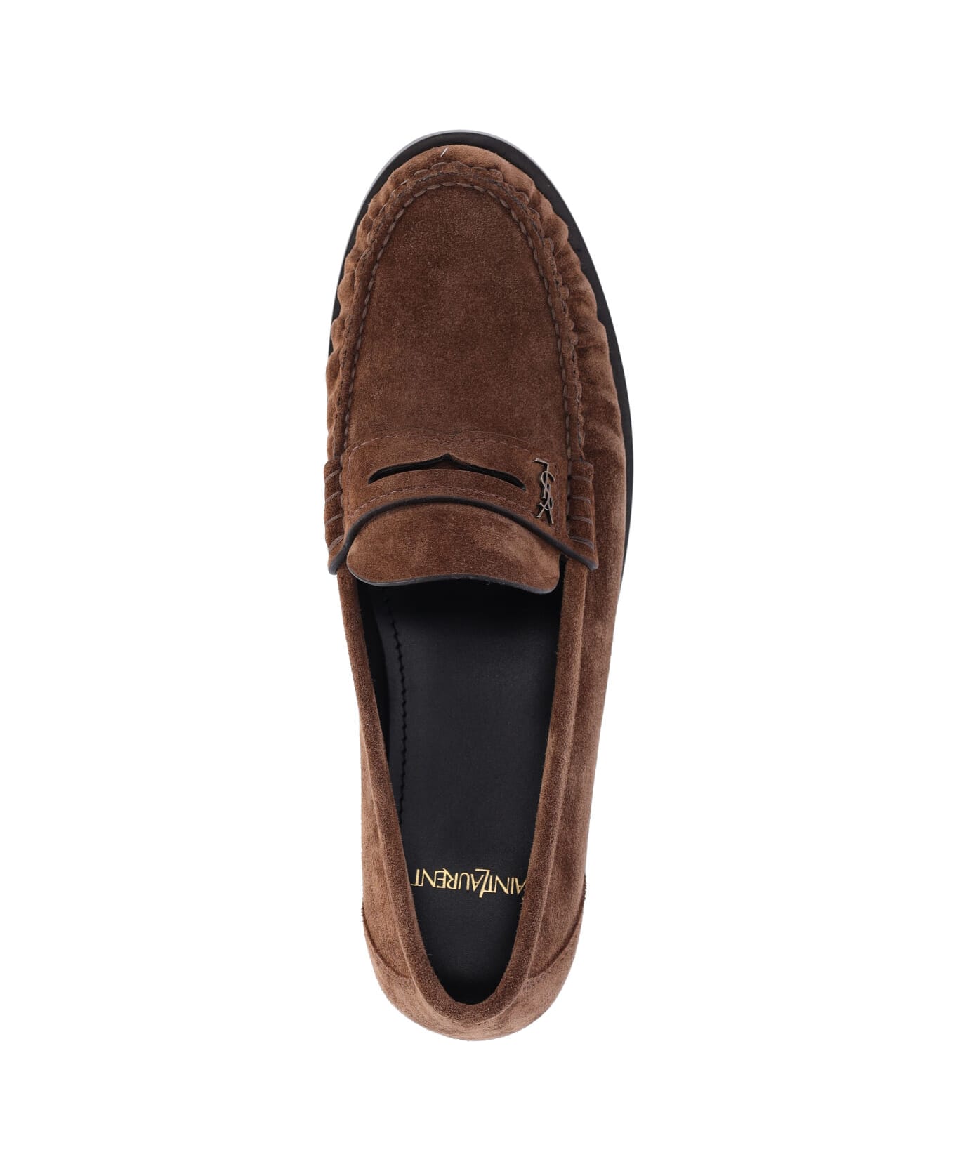 Saint Laurent Logo Loafers - BROWN
