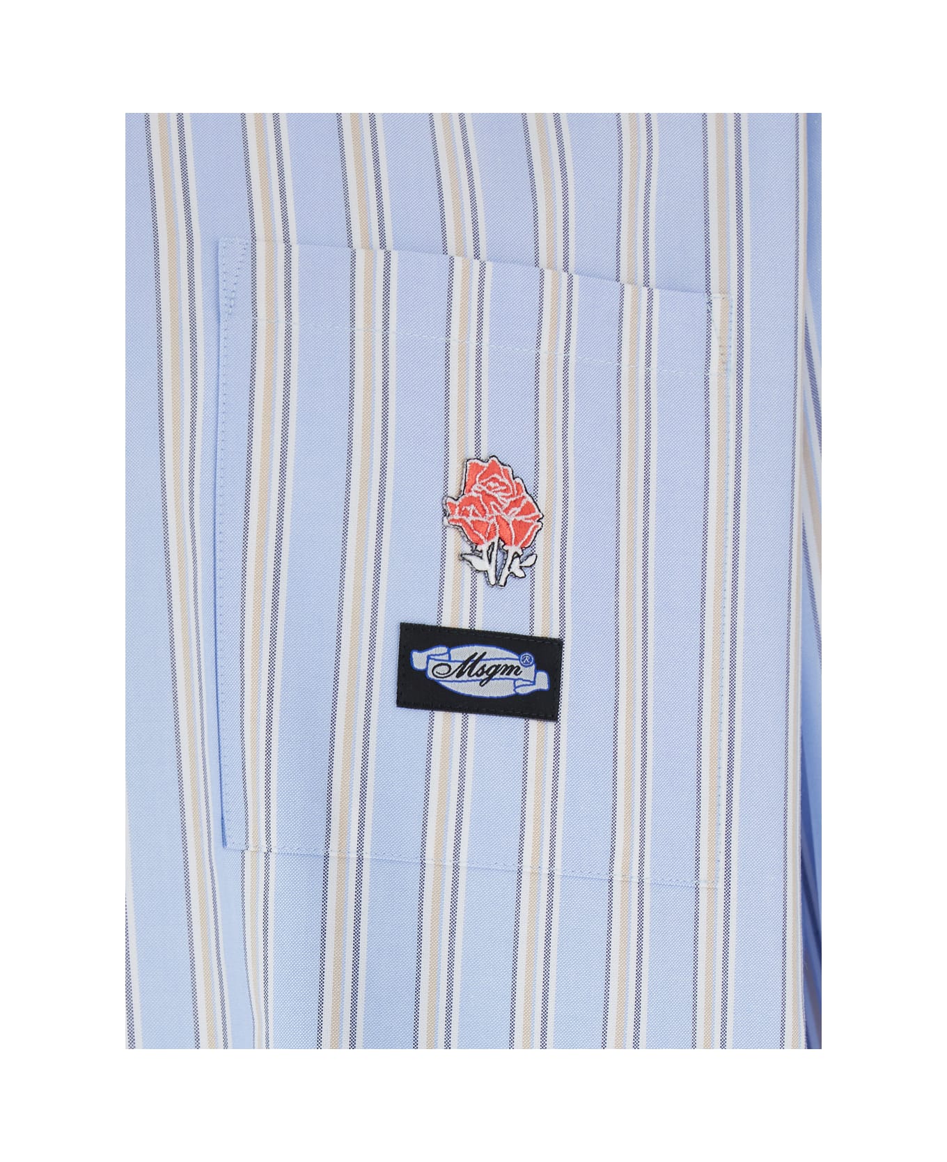 MSGM Light Blue Shirt With All-over Striped Motif And Logo On The Front In Cotton Man - Light blue