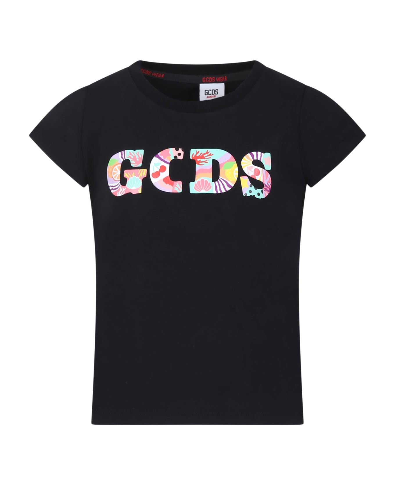 GCDS Mini Black T-shirt For Girl With Logo - Black Tシャツ＆ポロシャツ
