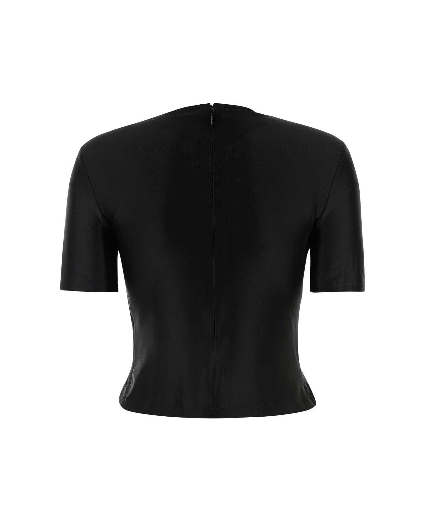 Paco Rabanne Embellished Draped Mock Neck Top - Black Tシャツ