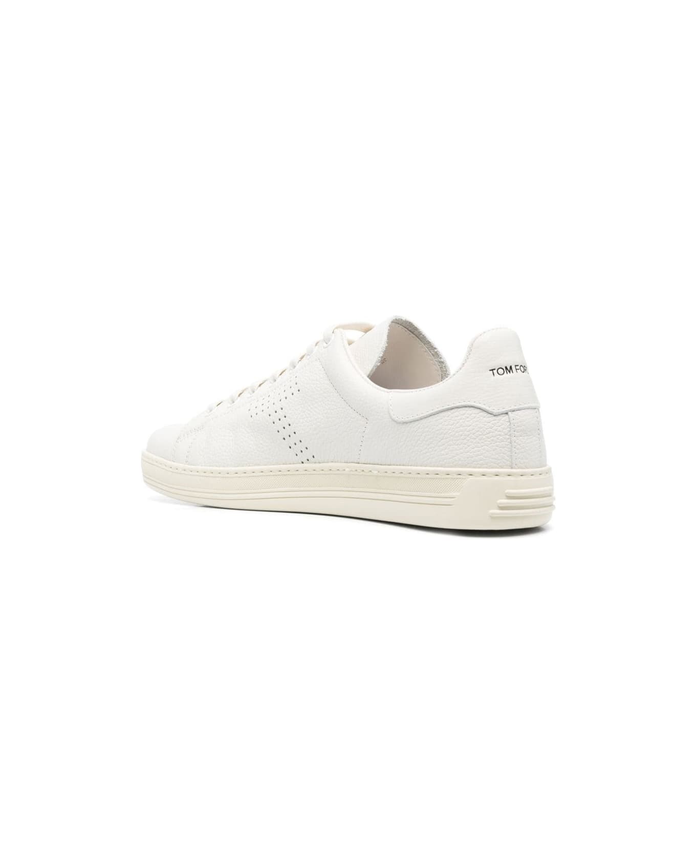 Tom Ford 'warwick' White Low-top Sneakers With Perforated T And Embossed Logo On Heel Tab In Leather Man - White