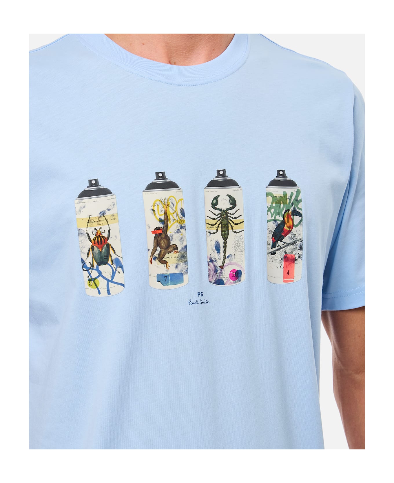 Paul Smith Light Blue Spray Cans Print T-shirt - Clear Blue