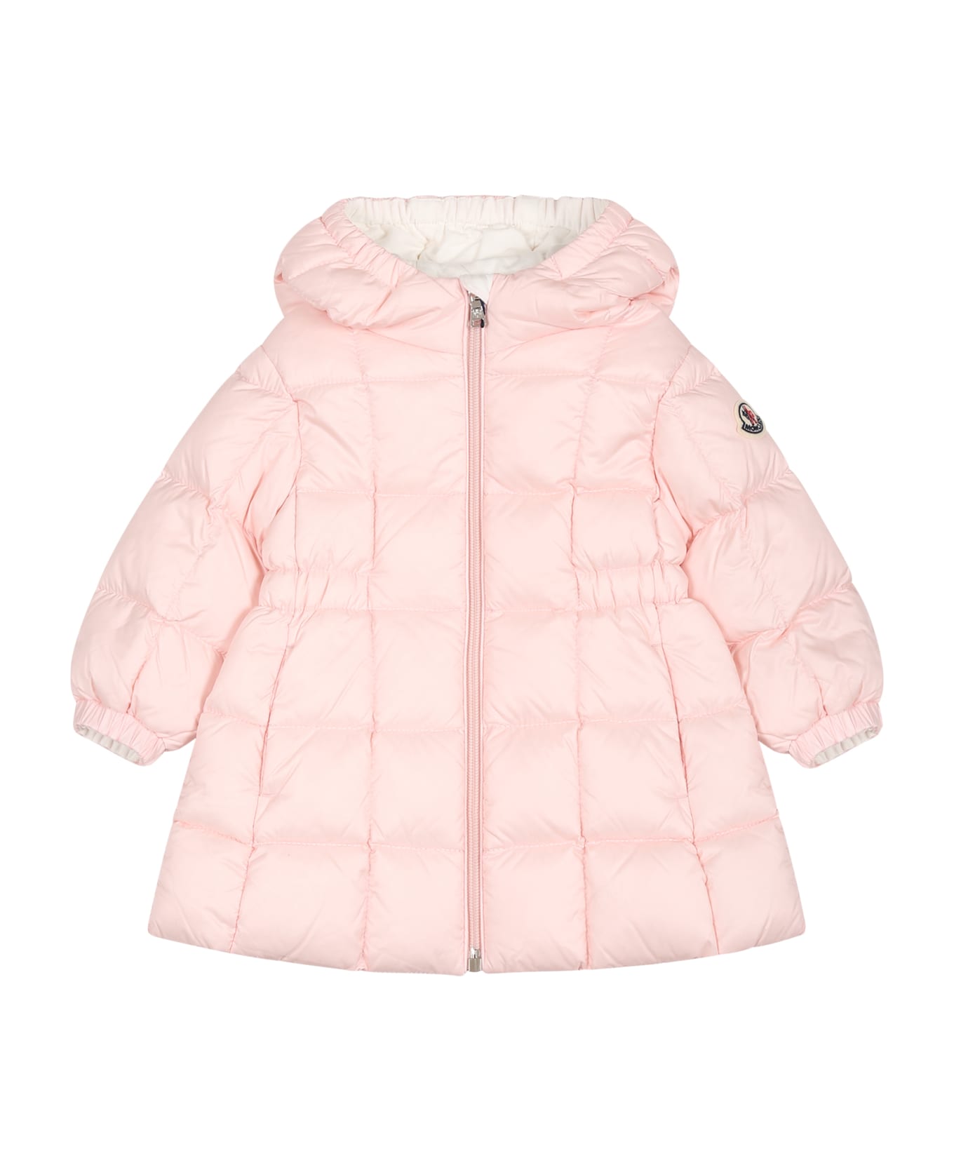 Moncler Pink Anya Down Jacket For Baby Girl With Logo - PINK コート＆ジャケット