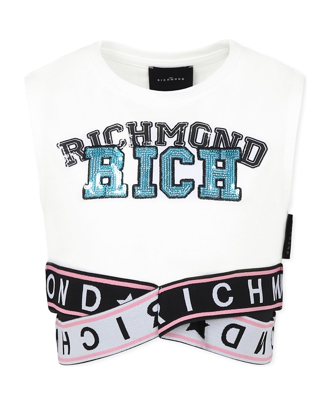 Richmond White Crop Top For Girl With Logo - White