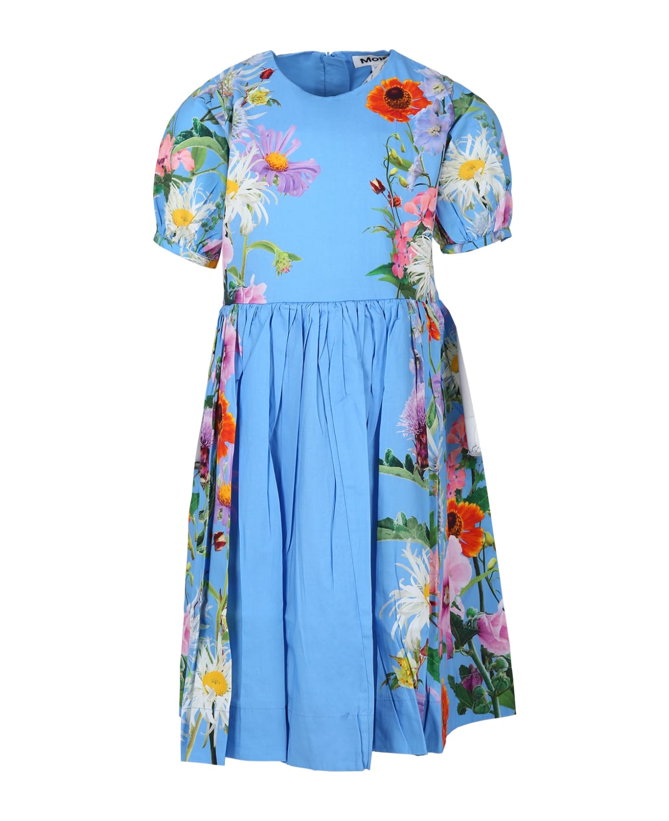Molo Light Blue Casual Casey Dress For Girl With A Floral Pattern - Light Blue